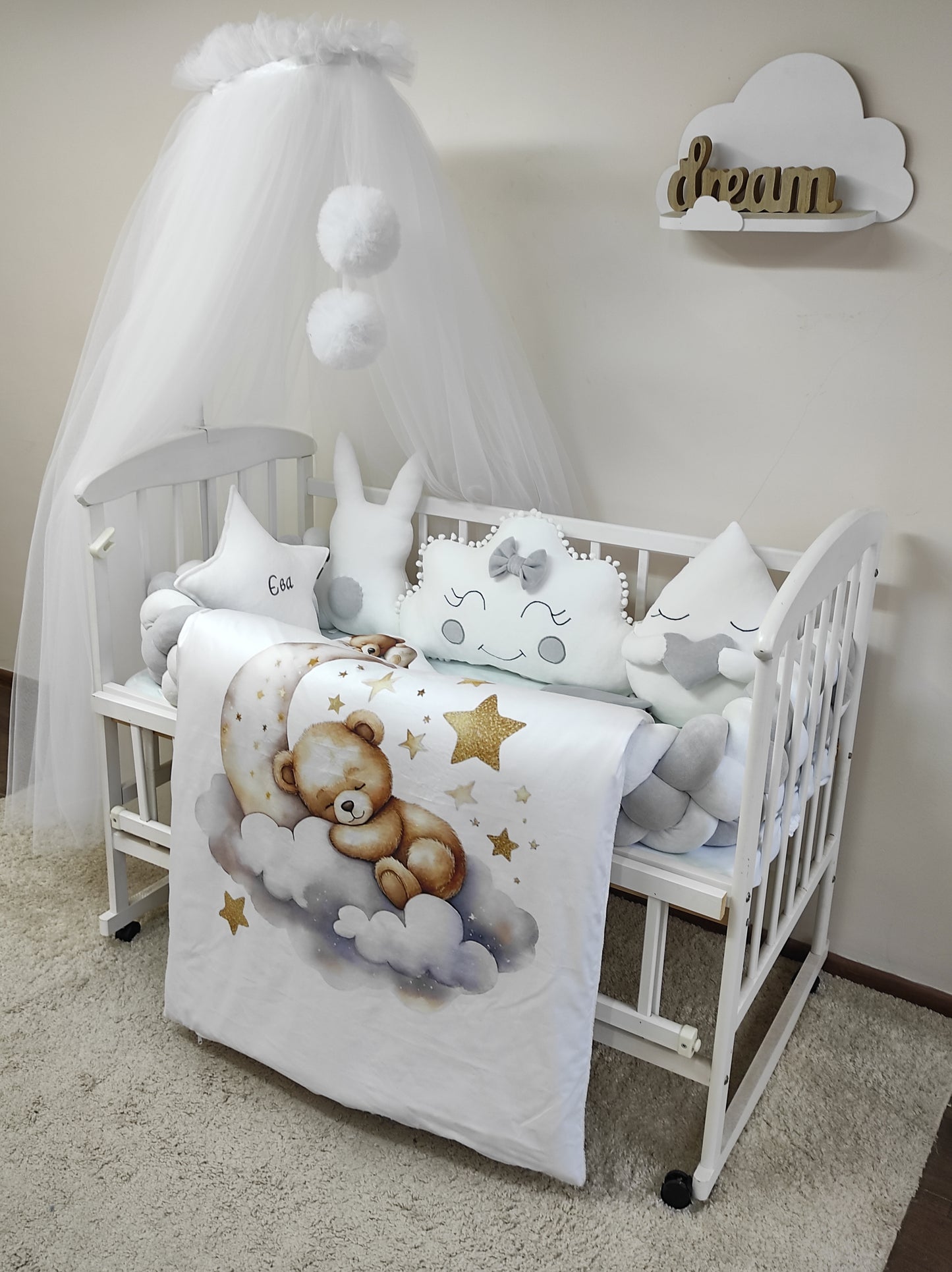 Celestial Silver 8-Piece Starry Bedding Set - Moon & Stars Nursery Decor
