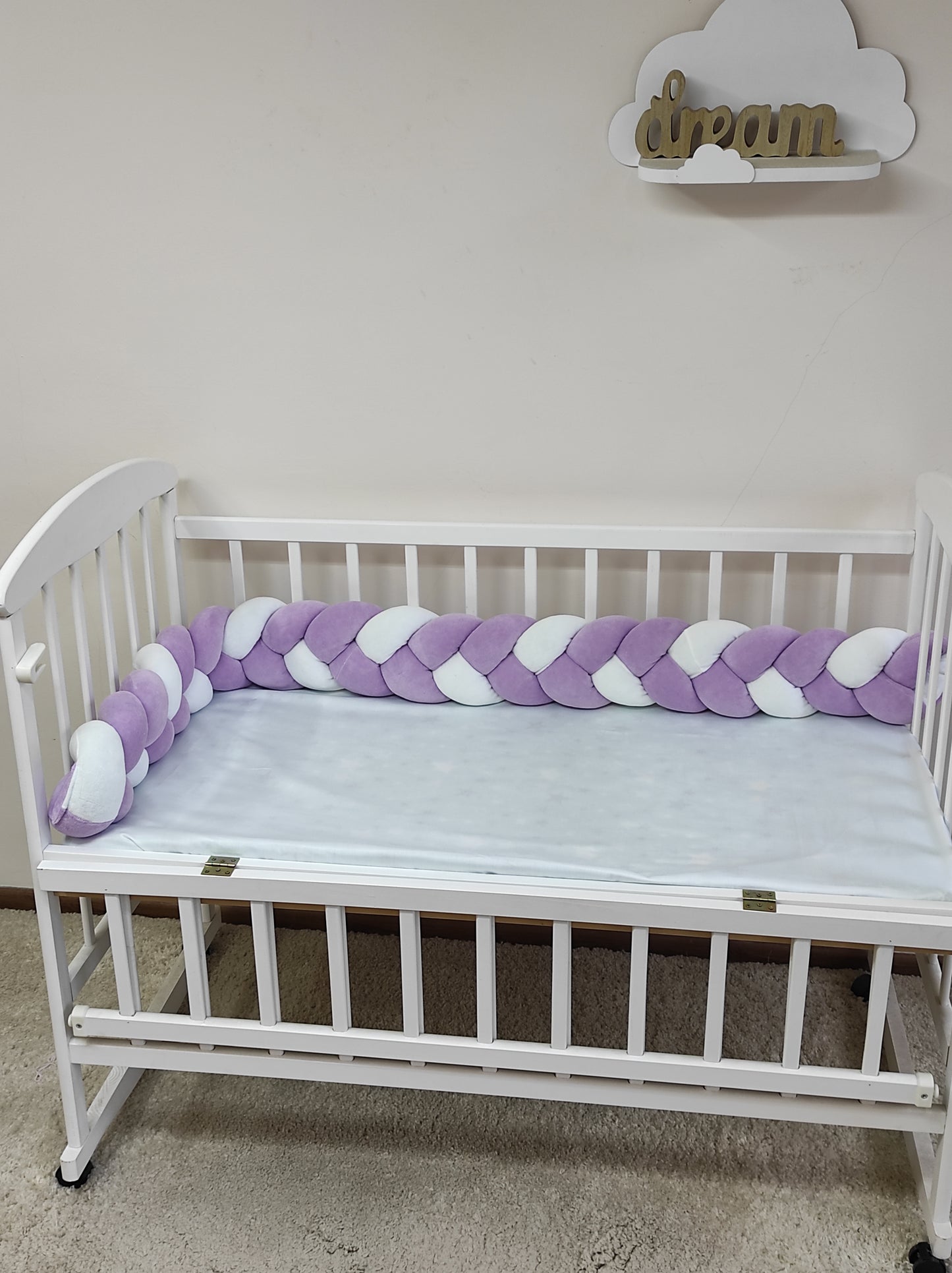Lavender & White Braided Crib Bumper