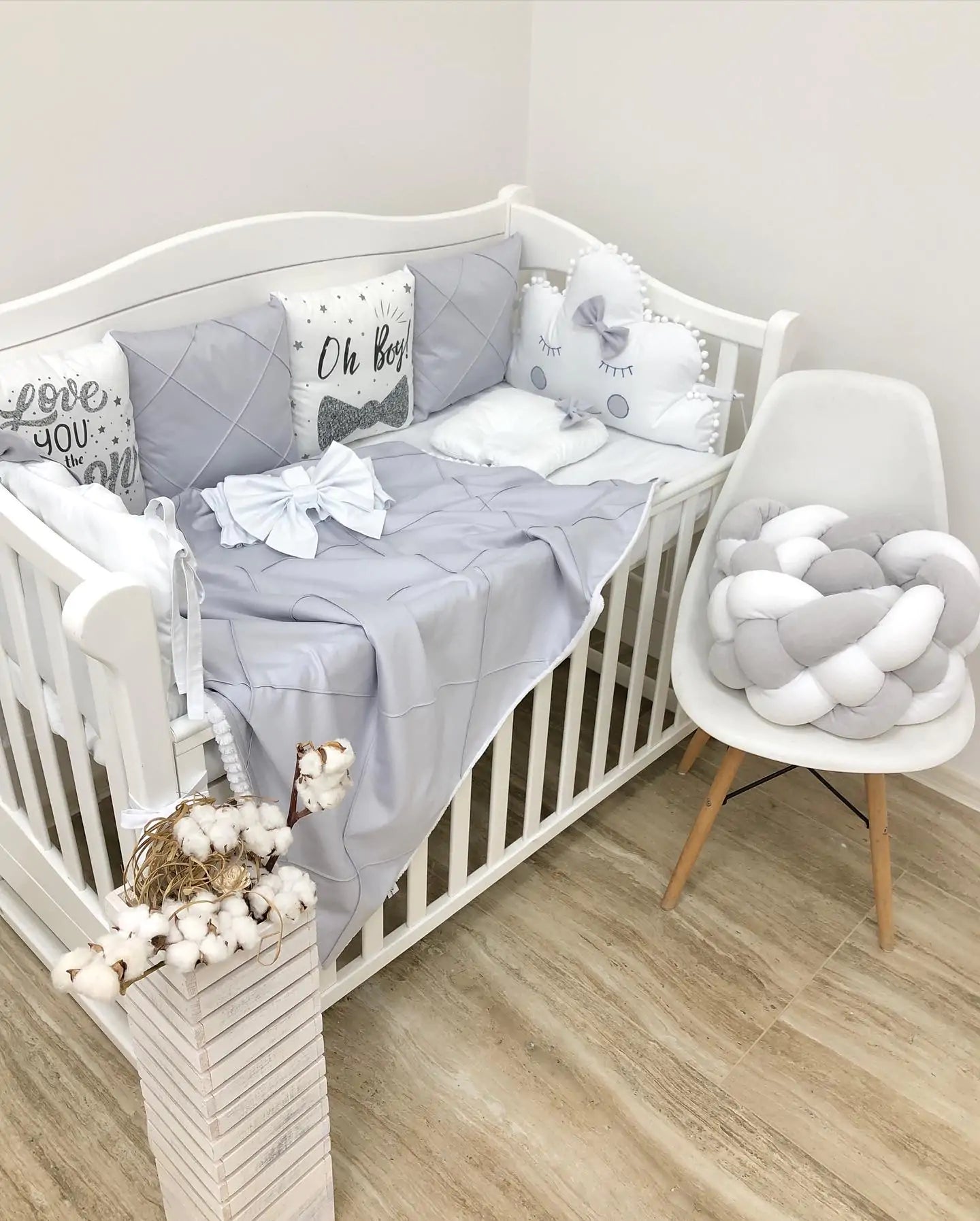 Crib set “Monochrome” gray-white - Baby Bedding Worlds