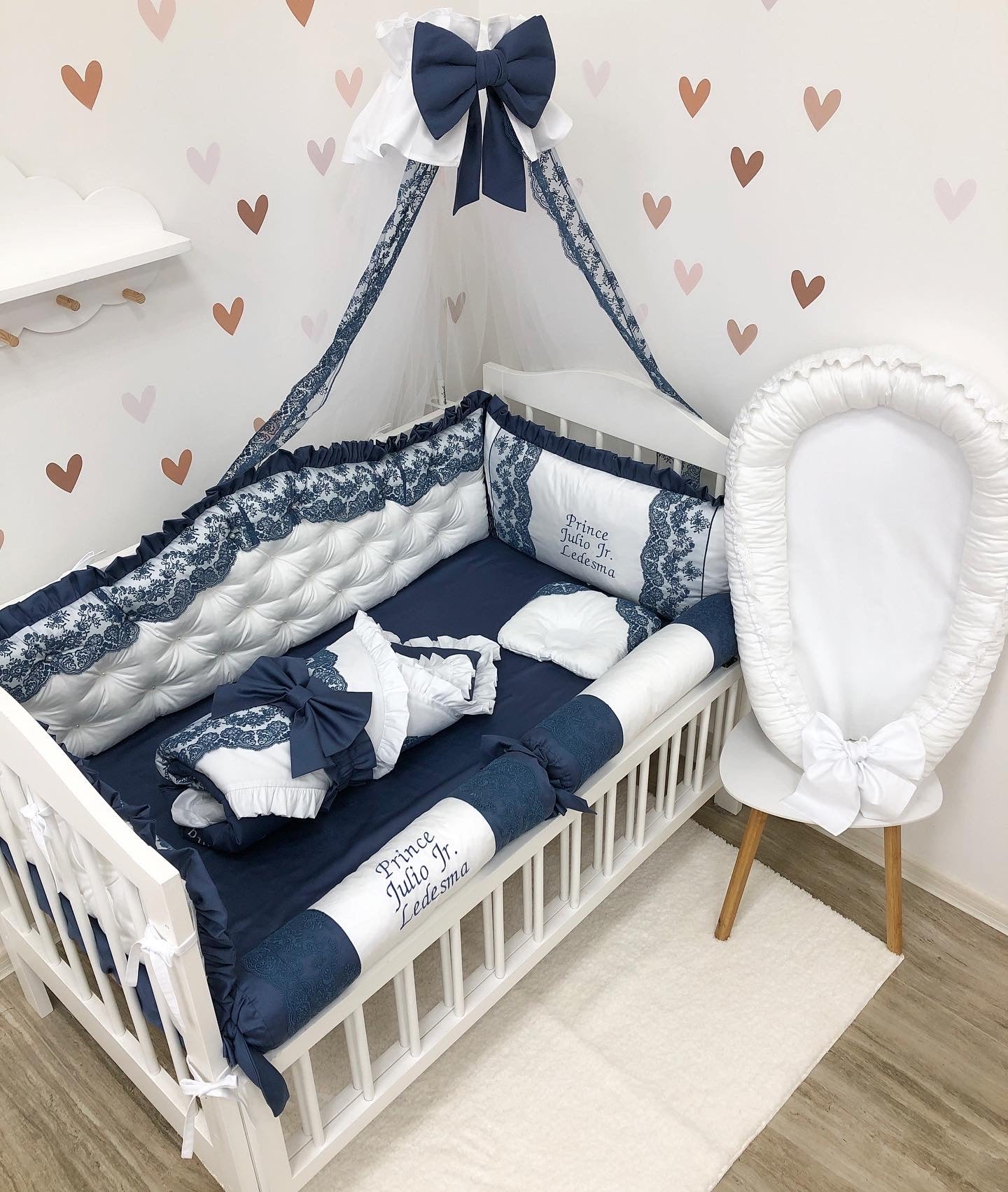 Crib set “Personalized navy blue and white luxury baby bedding set“ - Baby Bedding Worlds