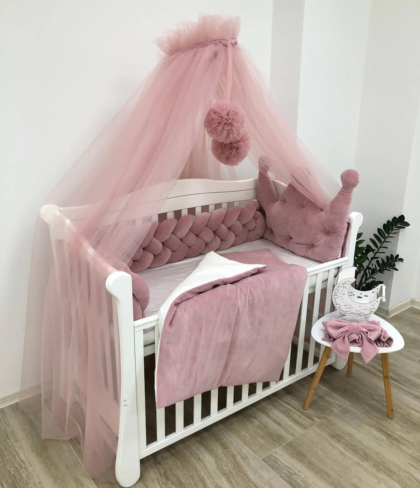 Crib Velor bedding set “Powder Rose” - Baby Bedding Worlds