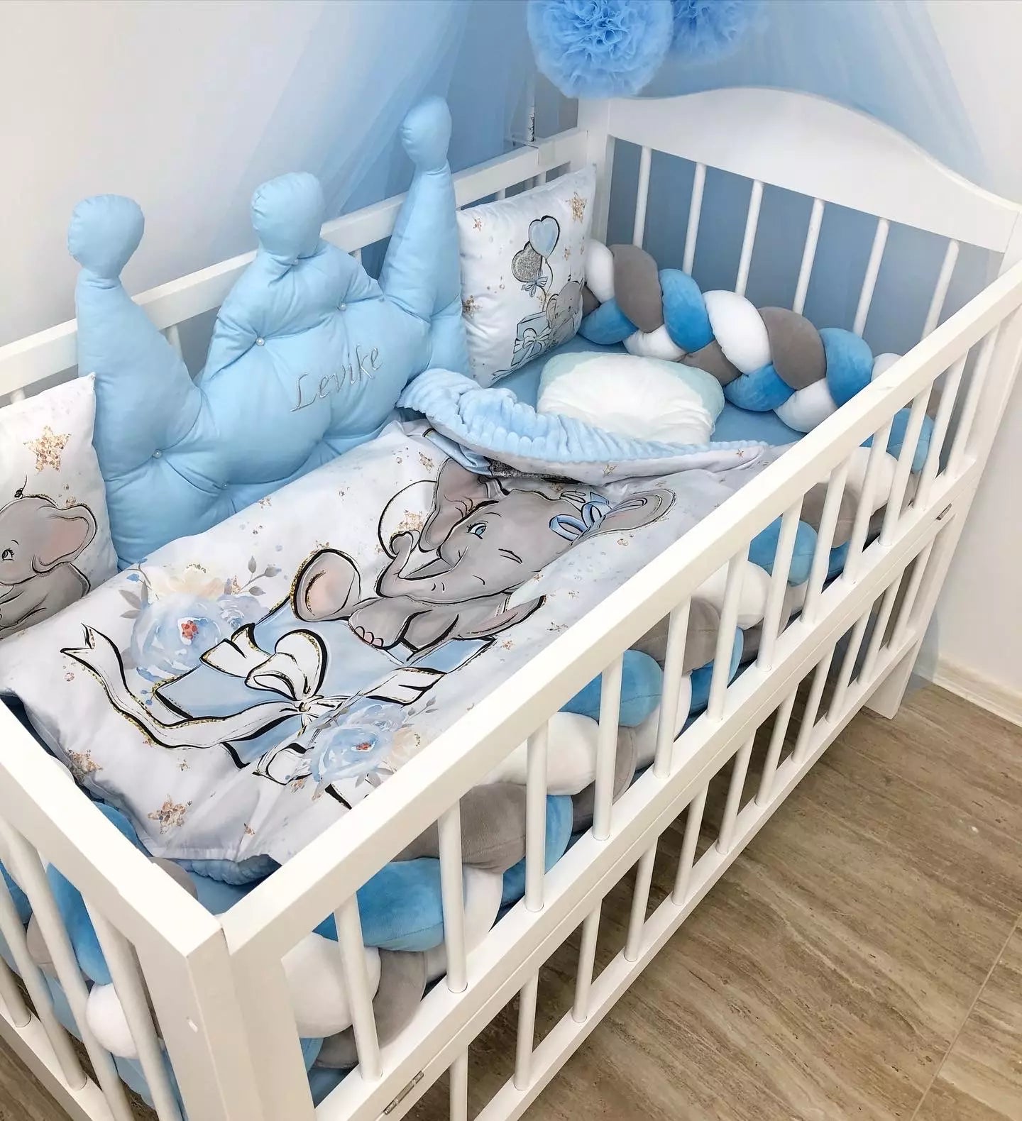 Crib set “Blue Elephant” - Baby Bedding Worlds