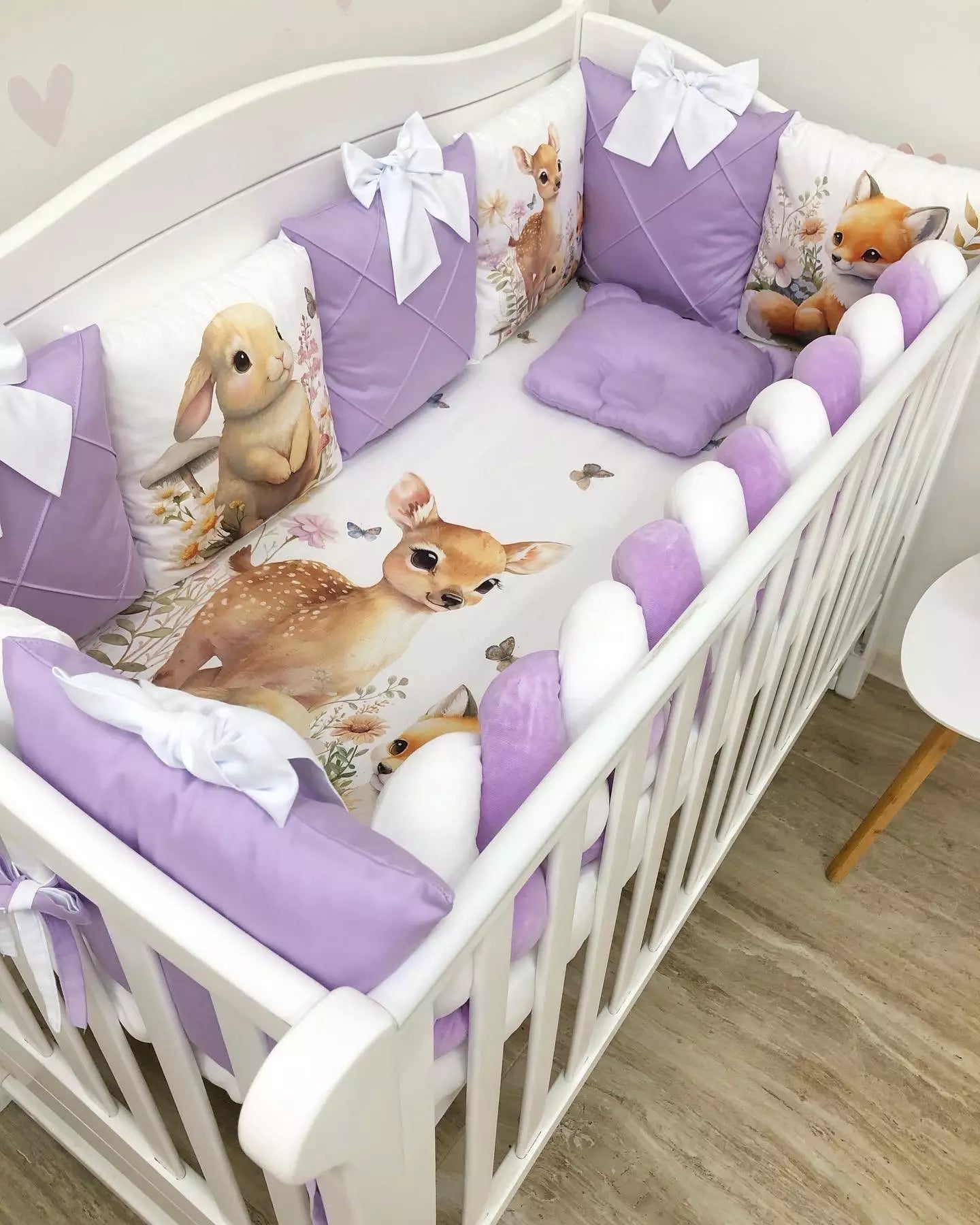 Crib Bedding set “Purple Forest Animals” - Baby Bedding Worlds