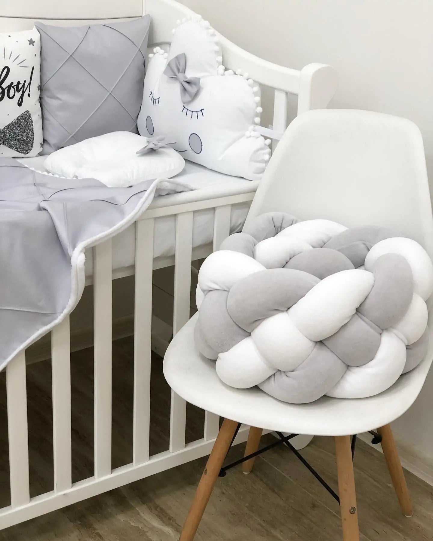 Crib set “Monochrome” gray-white - Baby Bedding Worlds
