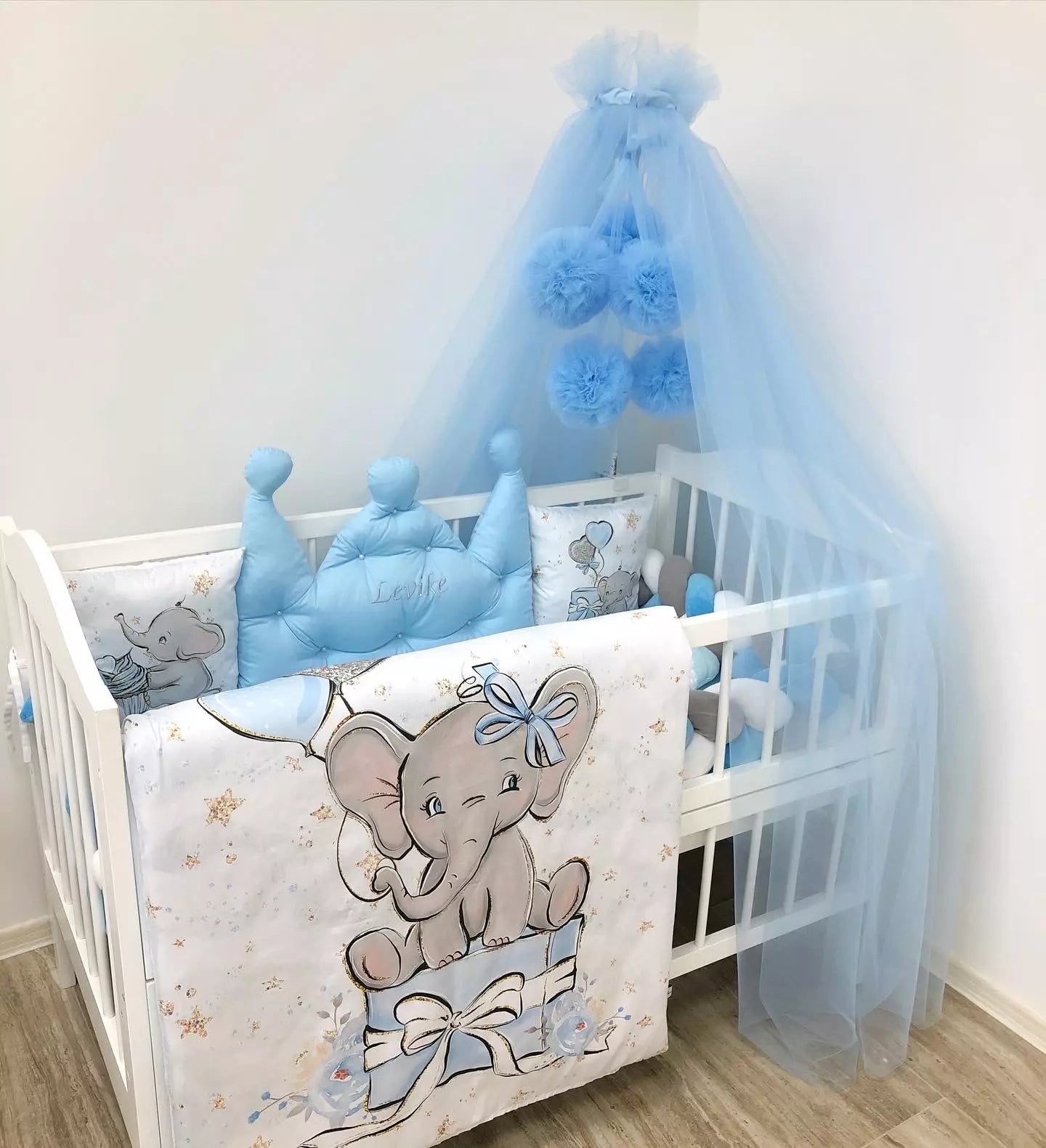 Crib set “Blue Elephant” - Baby Bedding Worlds