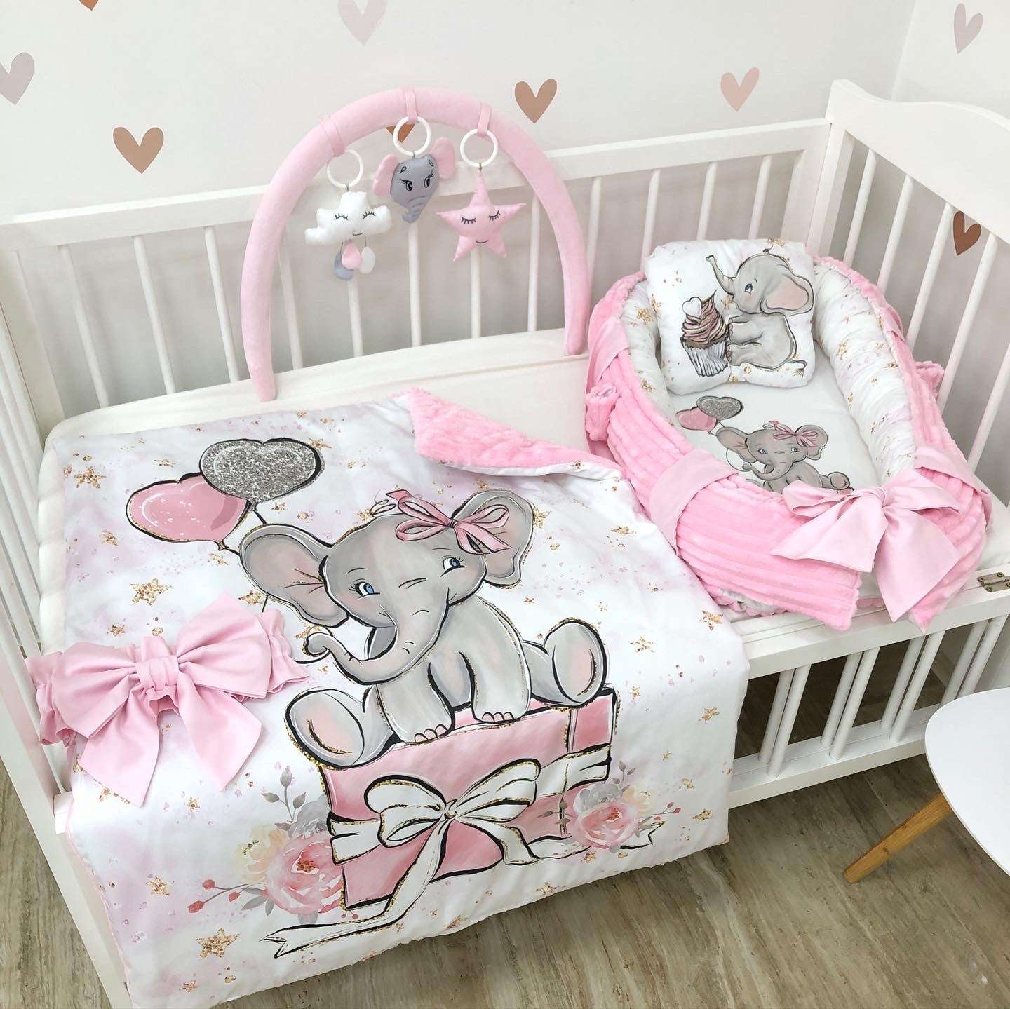 Baby nest set "Pink elephant" - Baby Bedding Worlds