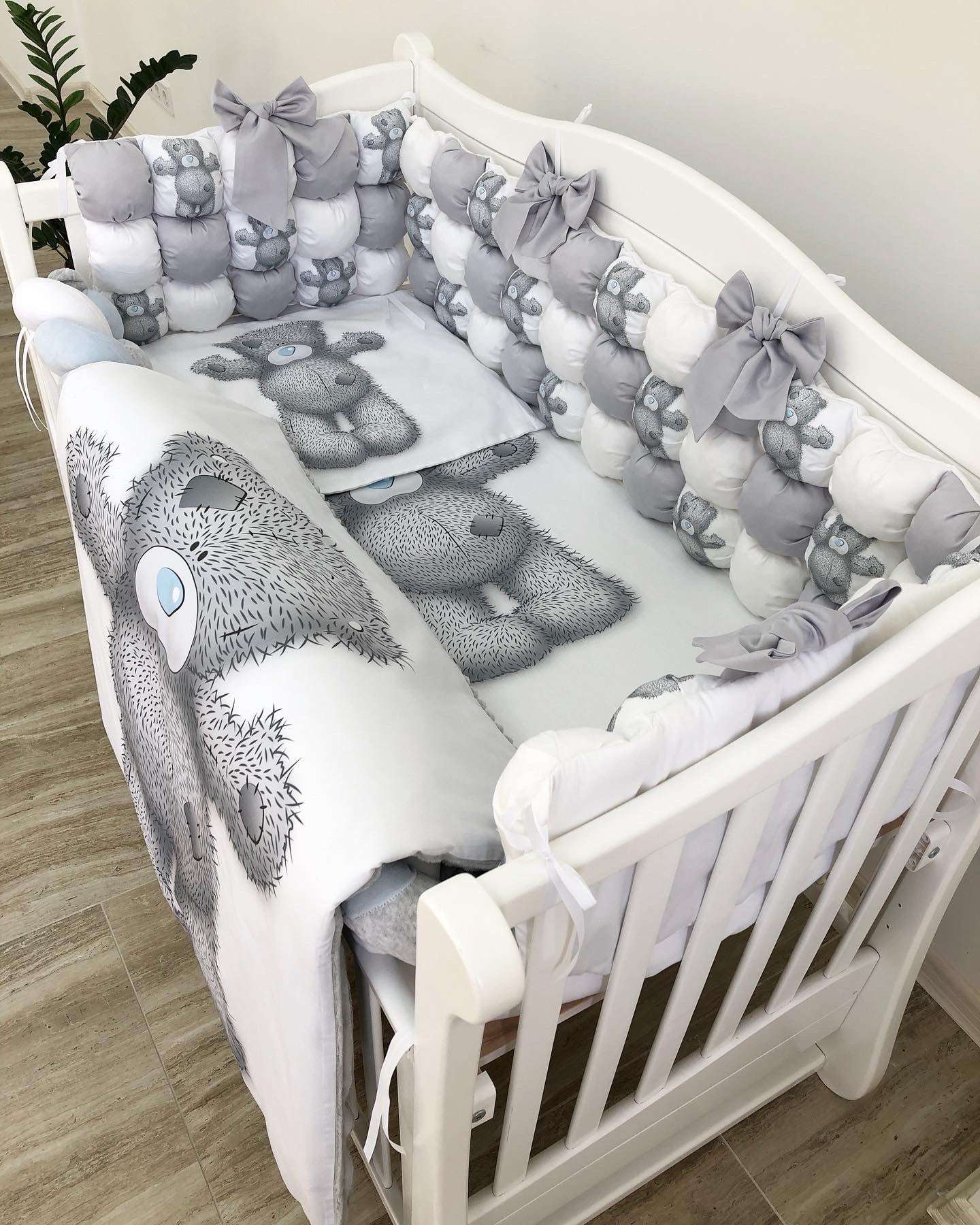 Bubble bumper baby bedding set "Grey Teddy" - Baby Bedding Worlds