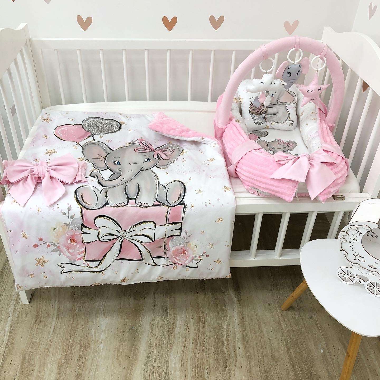 Baby nest set "Pink elephant" - Baby Bedding Worlds