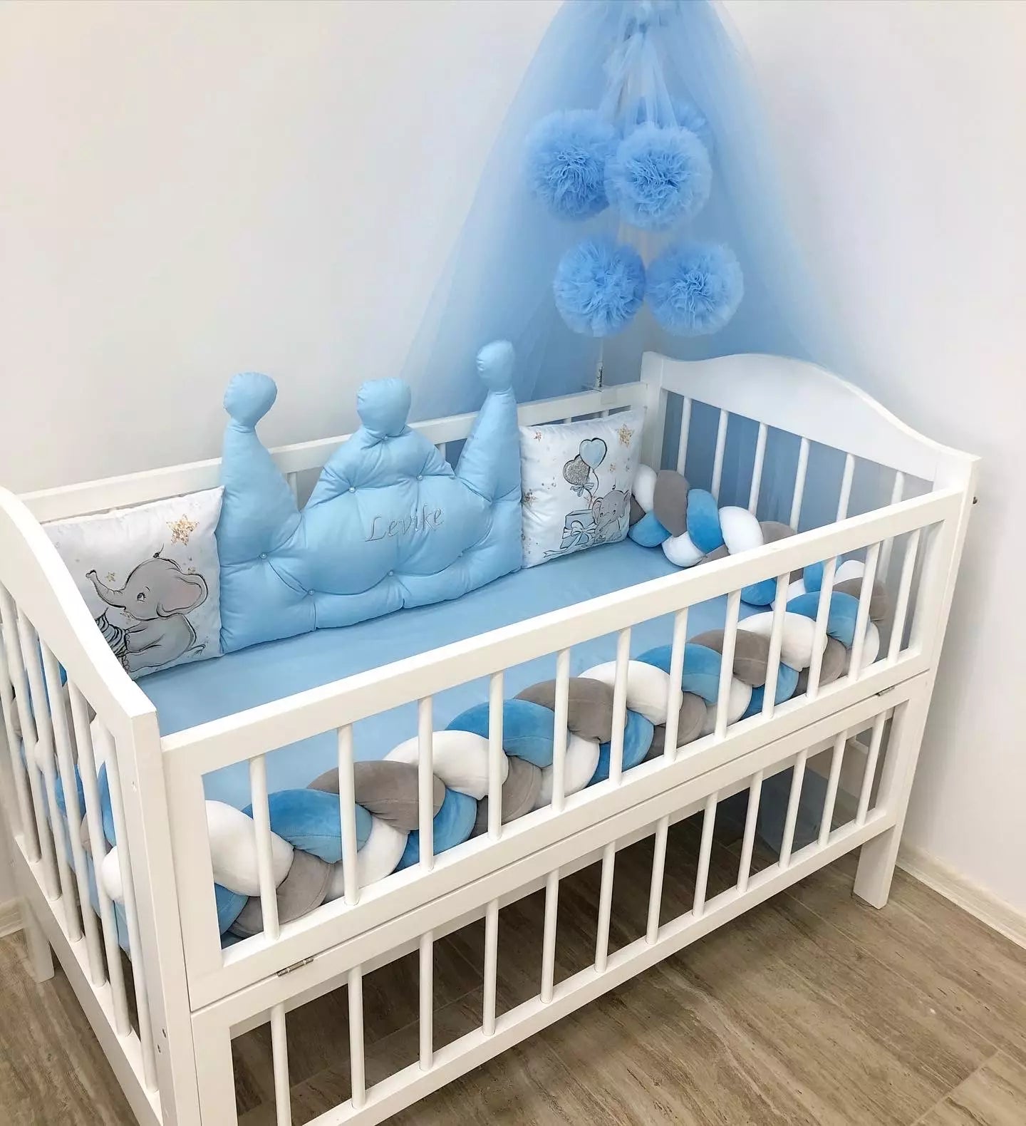 Crib set “Blue Elephant” - Baby Bedding Worlds