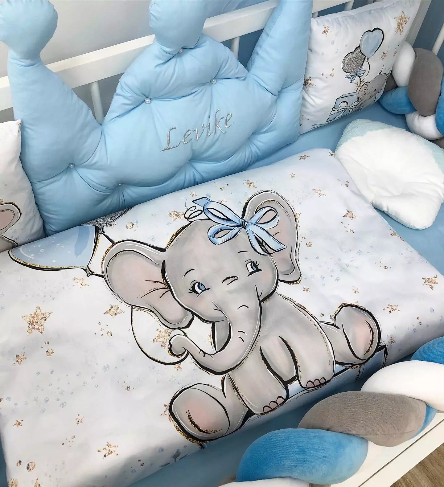 Crib set “Blue Elephant” - Baby Bedding Worlds