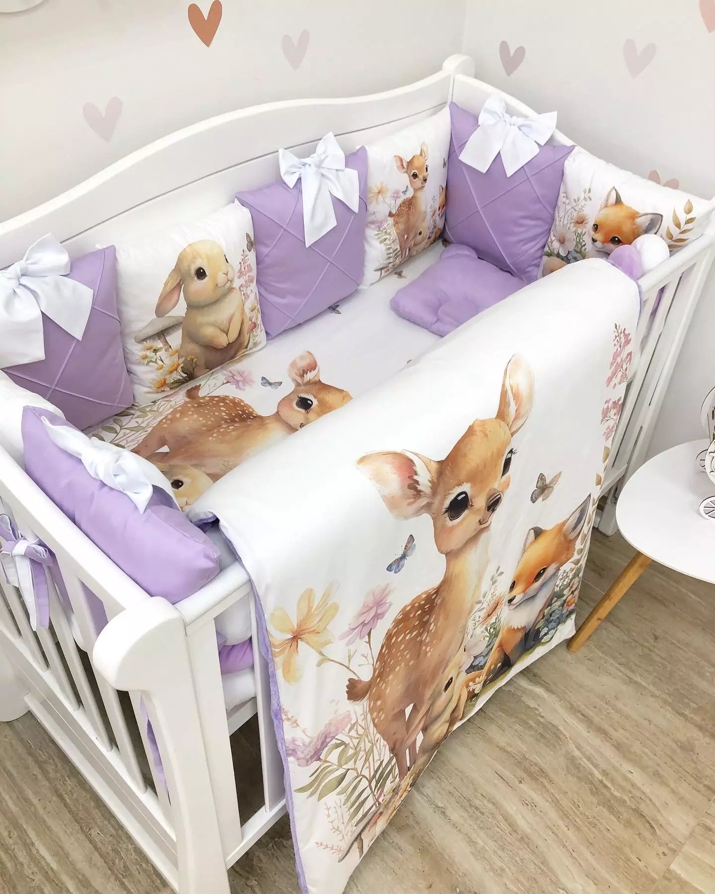 Crib Bedding set “Purple Forest Animals” - Baby Bedding Worlds