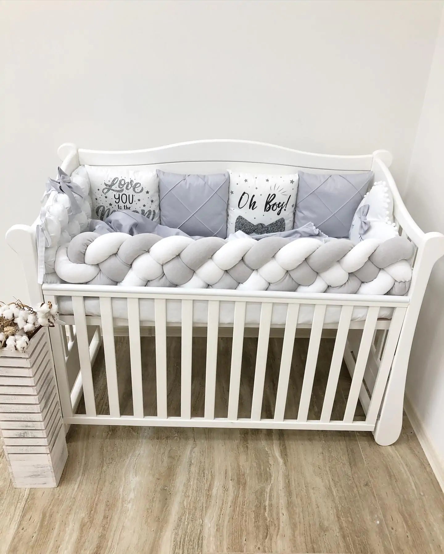 Crib set “Monochrome” gray-white - Baby Bedding Worlds