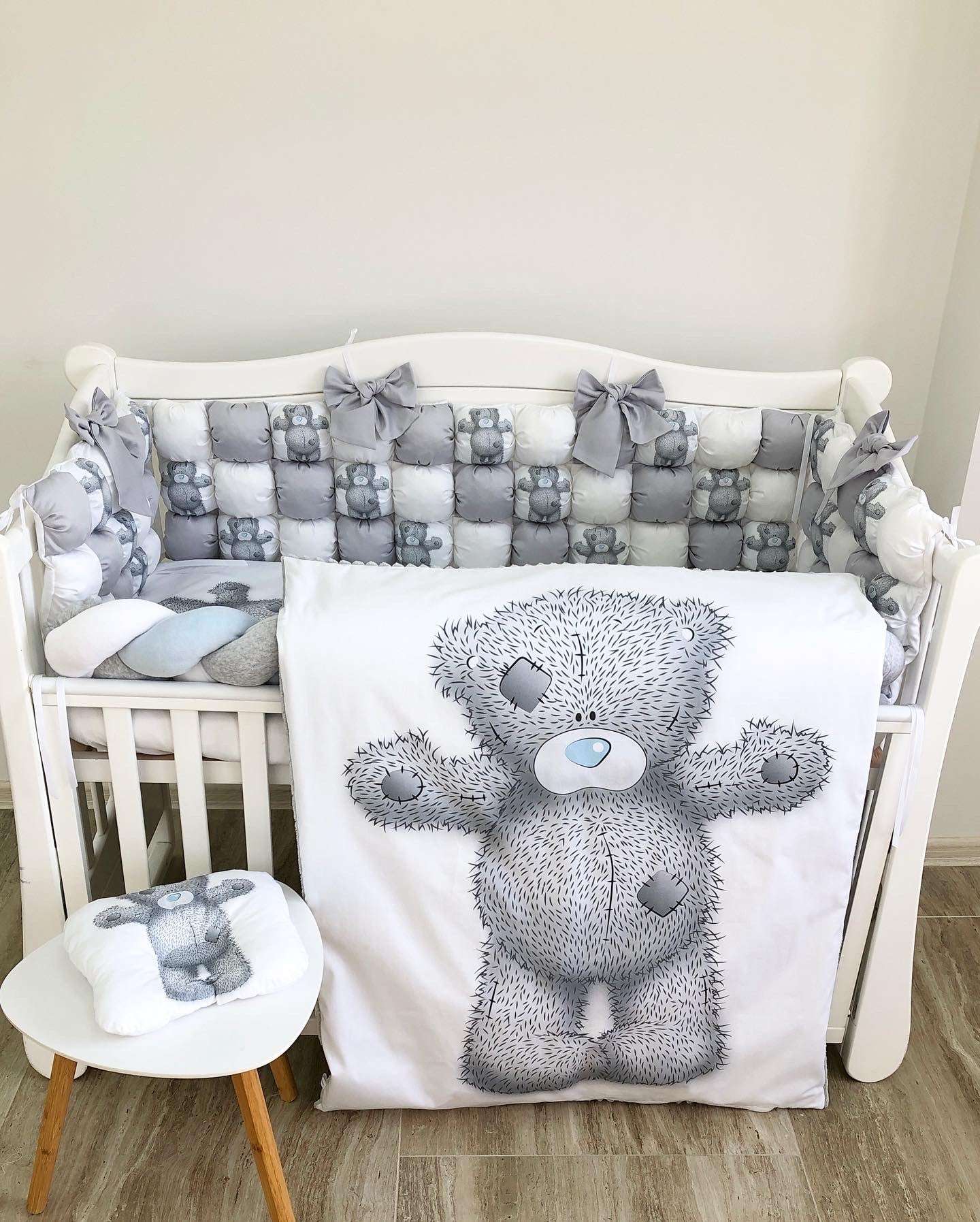 Bubble bumper baby bedding set "Grey Teddy" - Baby Bedding Worlds