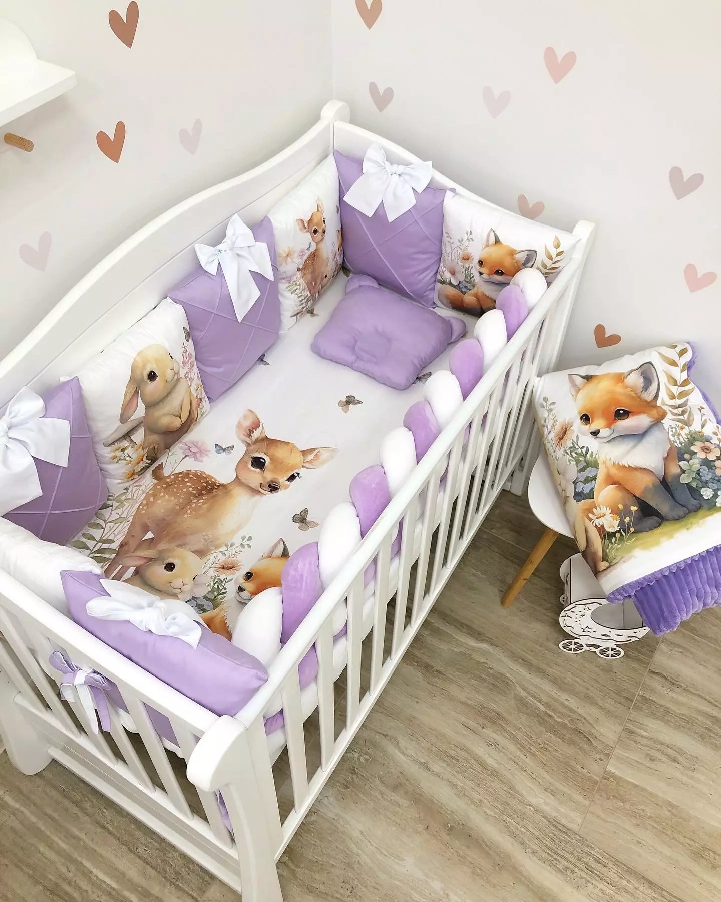 Crib Bedding set “Purple Forest Animals” - Baby Bedding Worlds
