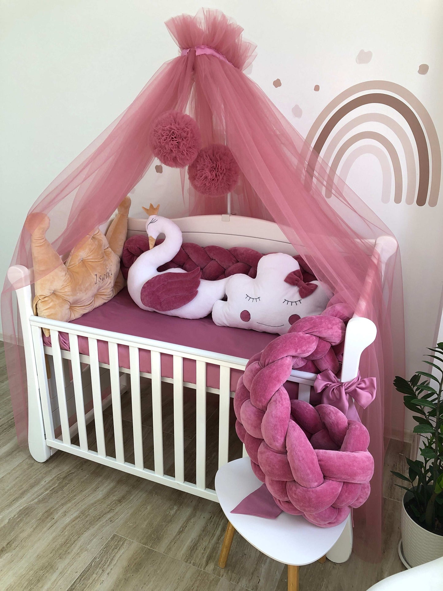 Crib Bedding Set "Rose Braid & White Swan"