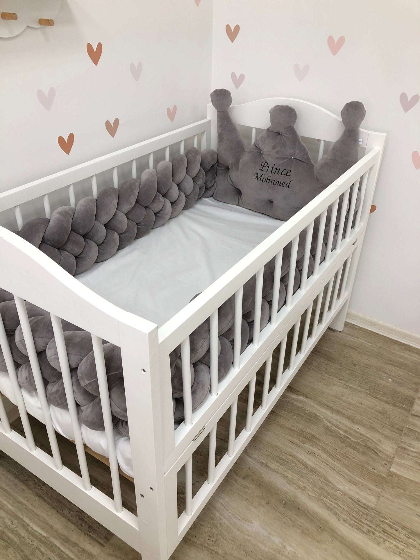 Crib Bumper “powder 4-strand braided bumper and crown” - Baby Bedding Worlds