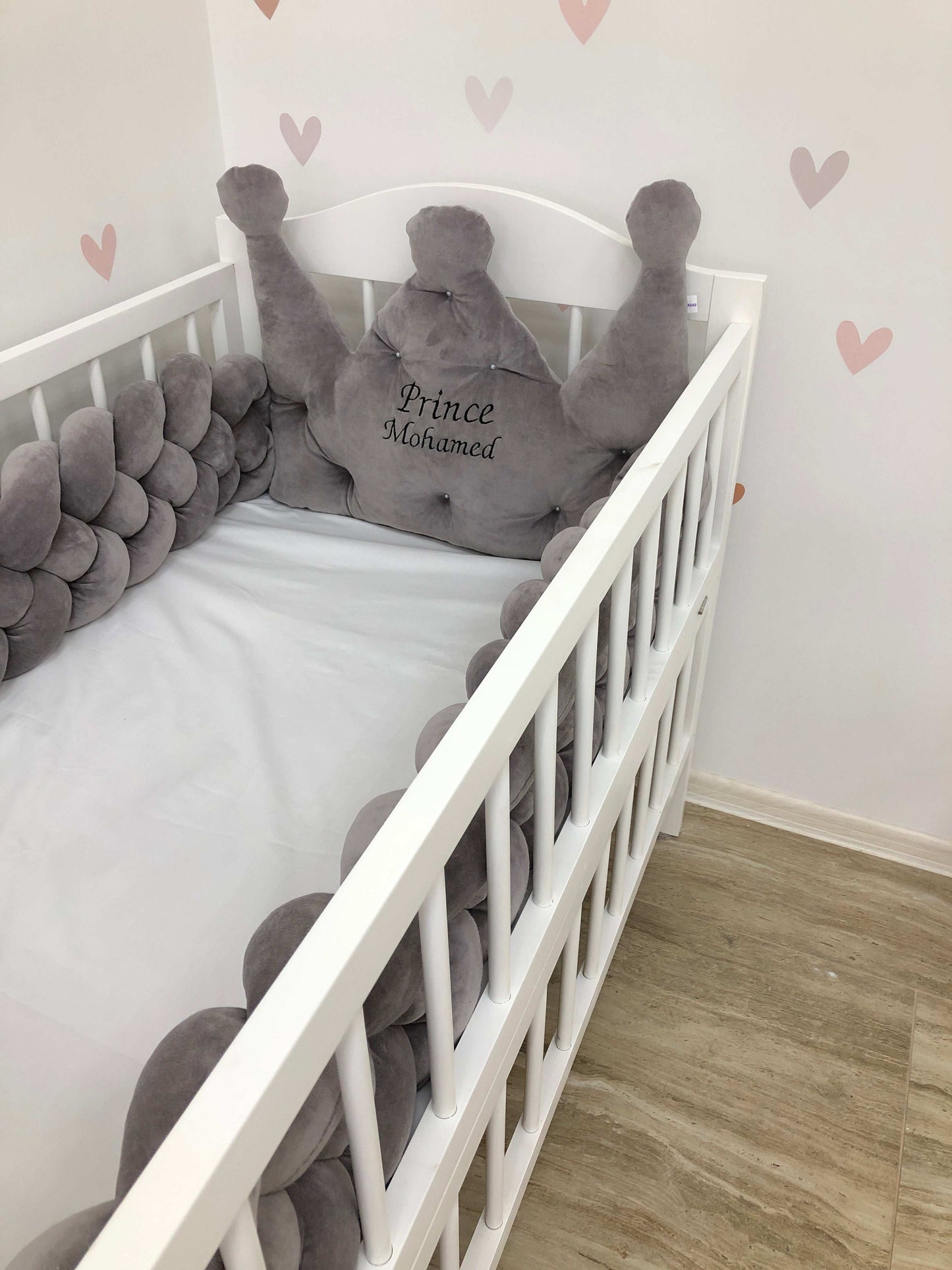 Crib Bumper “powder 4-strand braided bumper and crown” - Baby Bedding Worlds