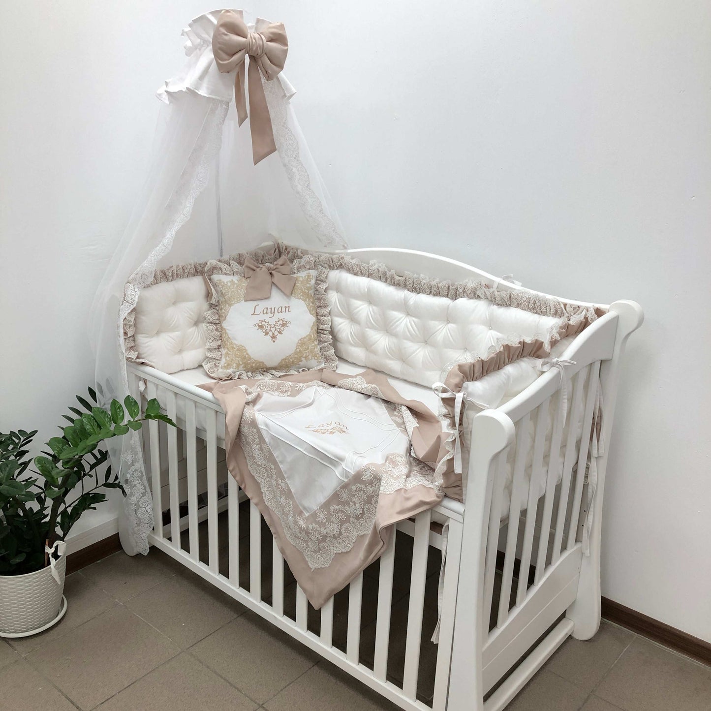 Royal Luxury Personalized Crib Bedding Set "Beige Dream"
