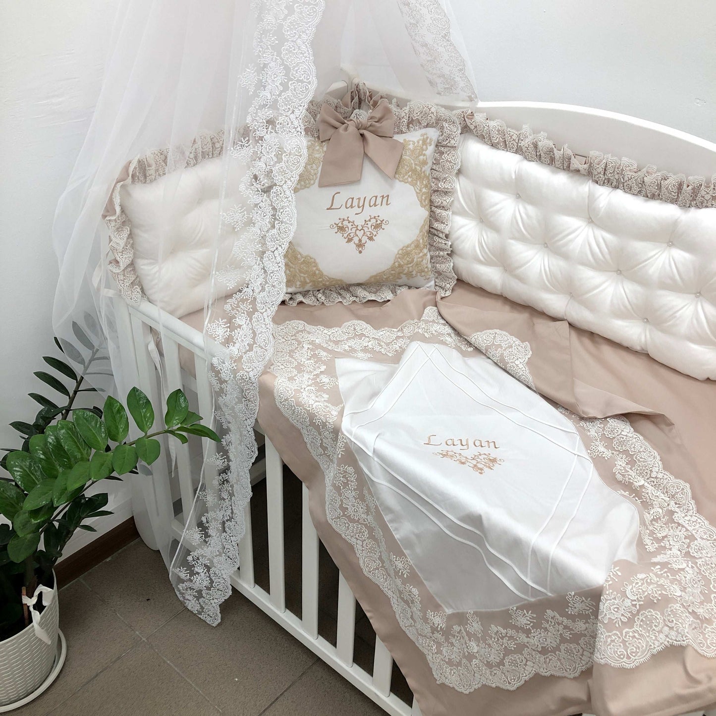 Royal Luxury Personalized Crib Bedding Set "Beige Dream"