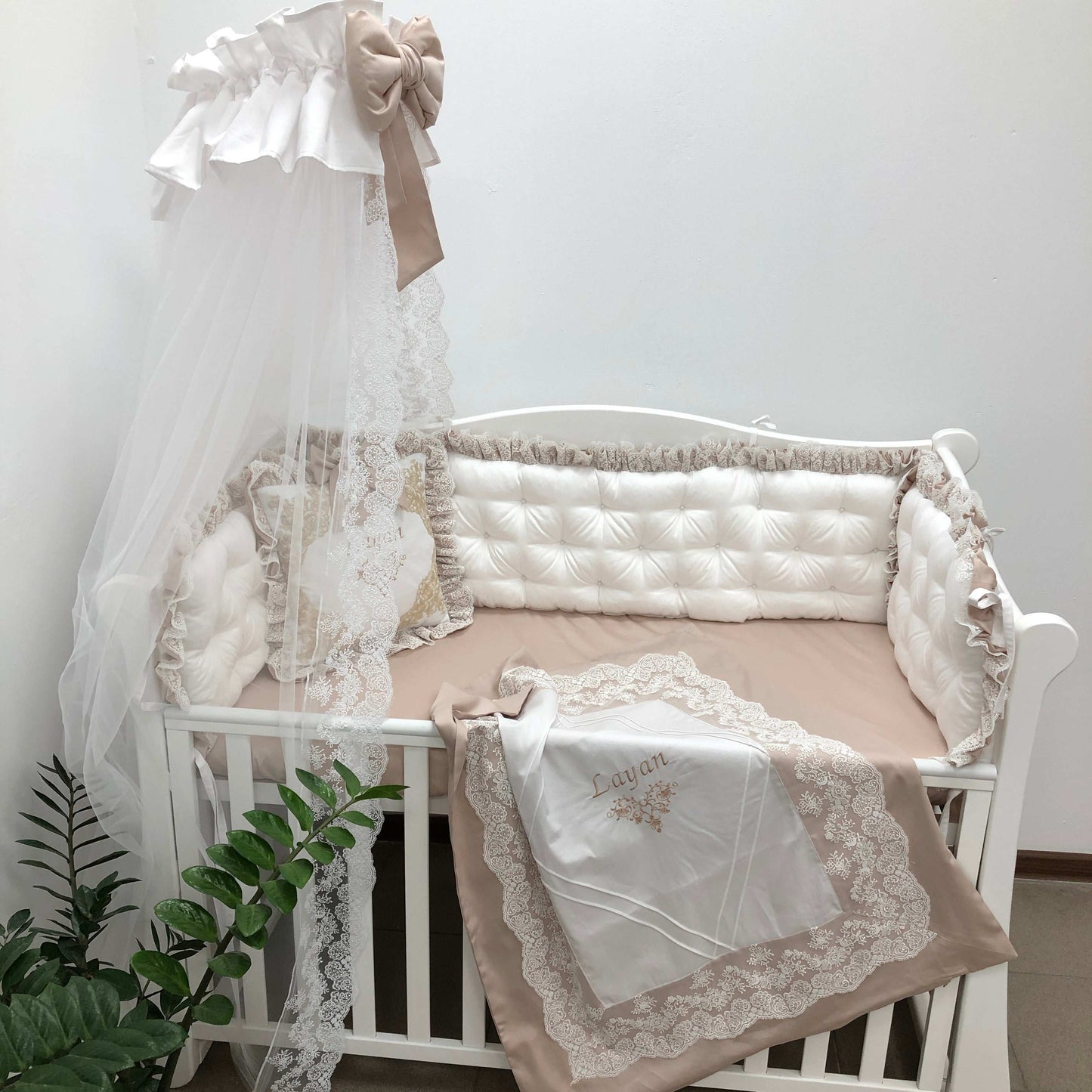 Royal Luxury Personalized Crib Bedding Set "Beige Dream"