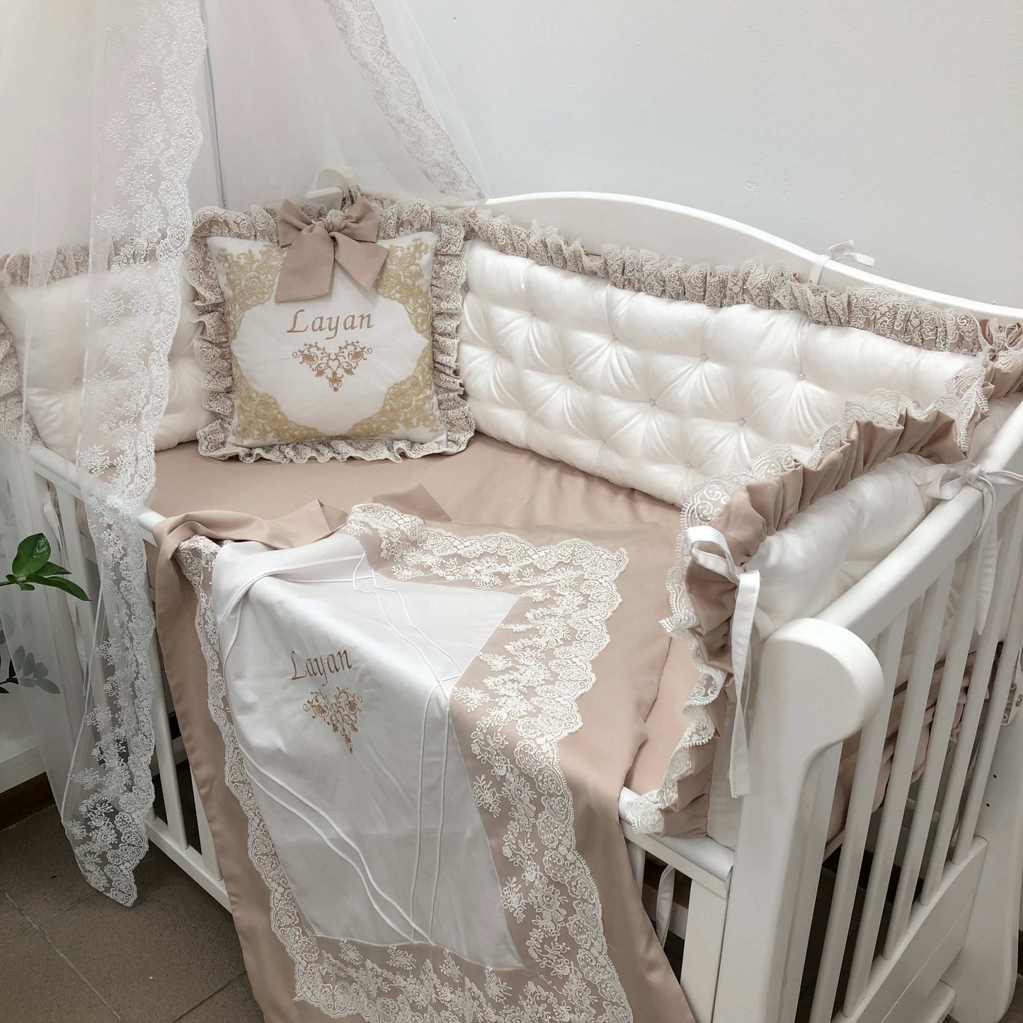Royal Luxury Personalized Crib Bedding Set "Beige Dream"