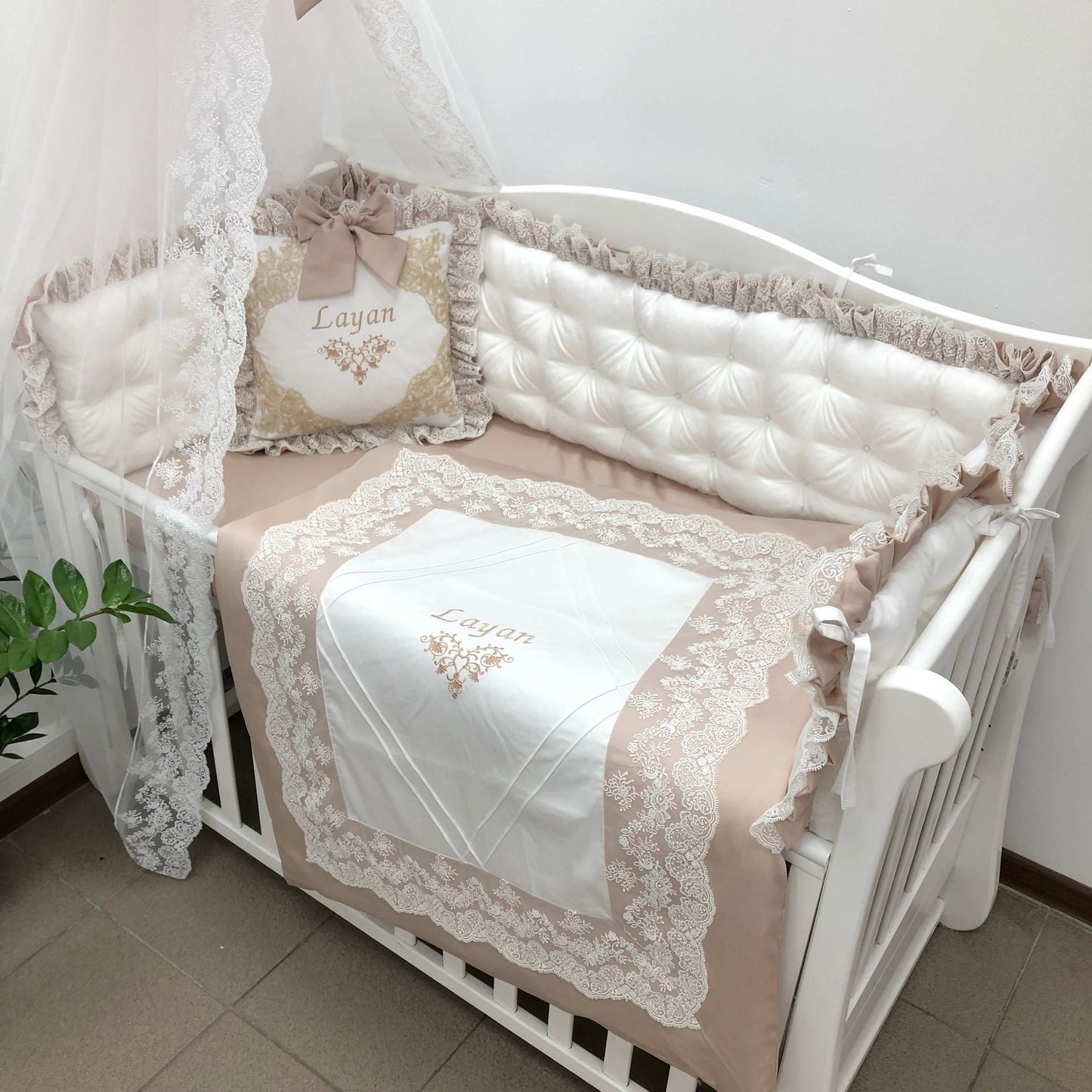 Royal Luxury Personalized Crib Bedding Set "Beige Dream"