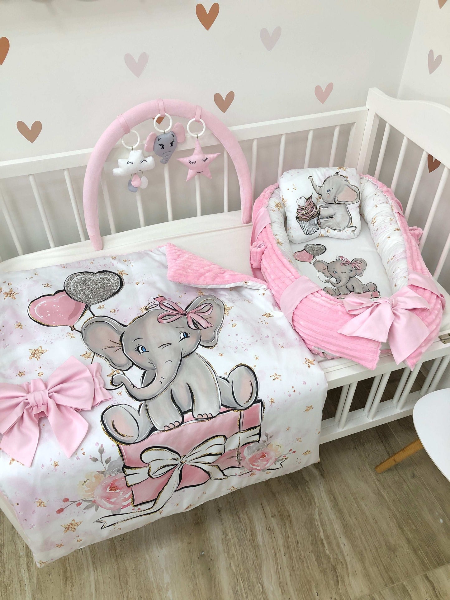 Baby nest set "Pink elephant" - Baby Bedding Worlds