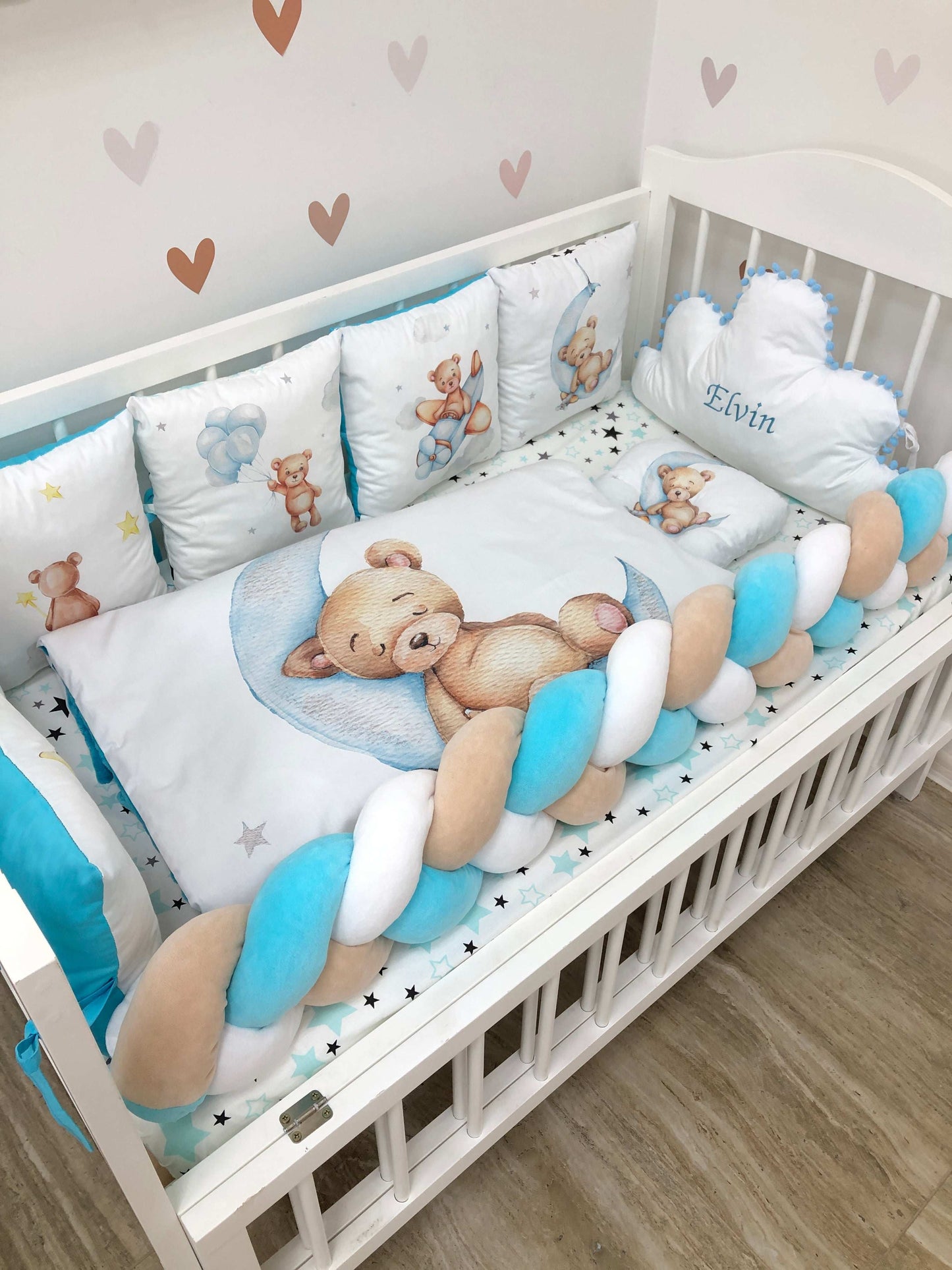 Crib set "Cerulean Teddy" - Baby Bedding Worlds