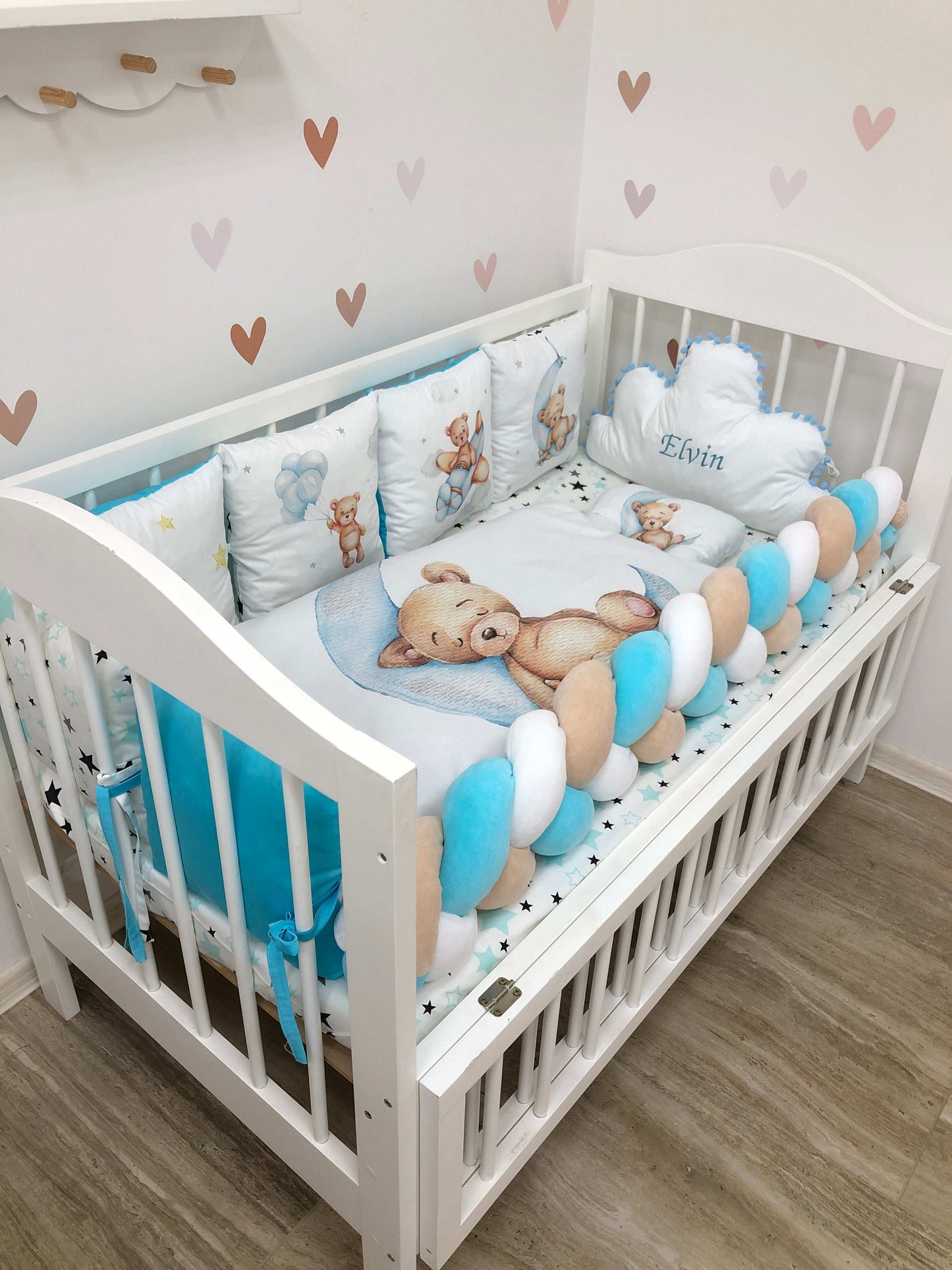 Crib set "Cerulean Teddy" - Baby Bedding Worlds