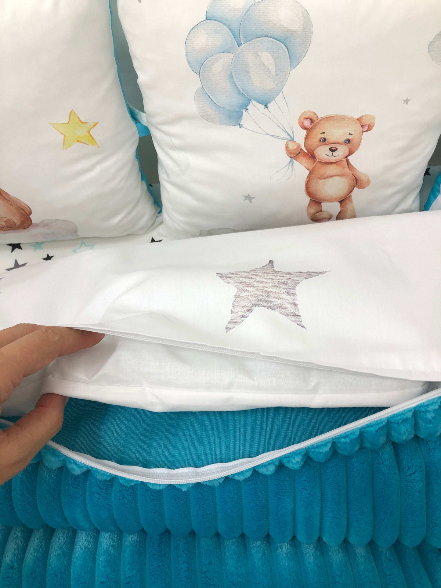 Crib set "Cerulean Teddy" - Baby Bedding Worlds