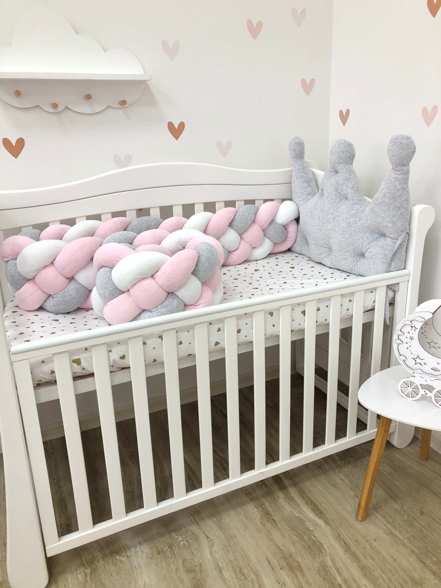 Crib set "Grey-pink elephant" - Baby Bedding Worlds
