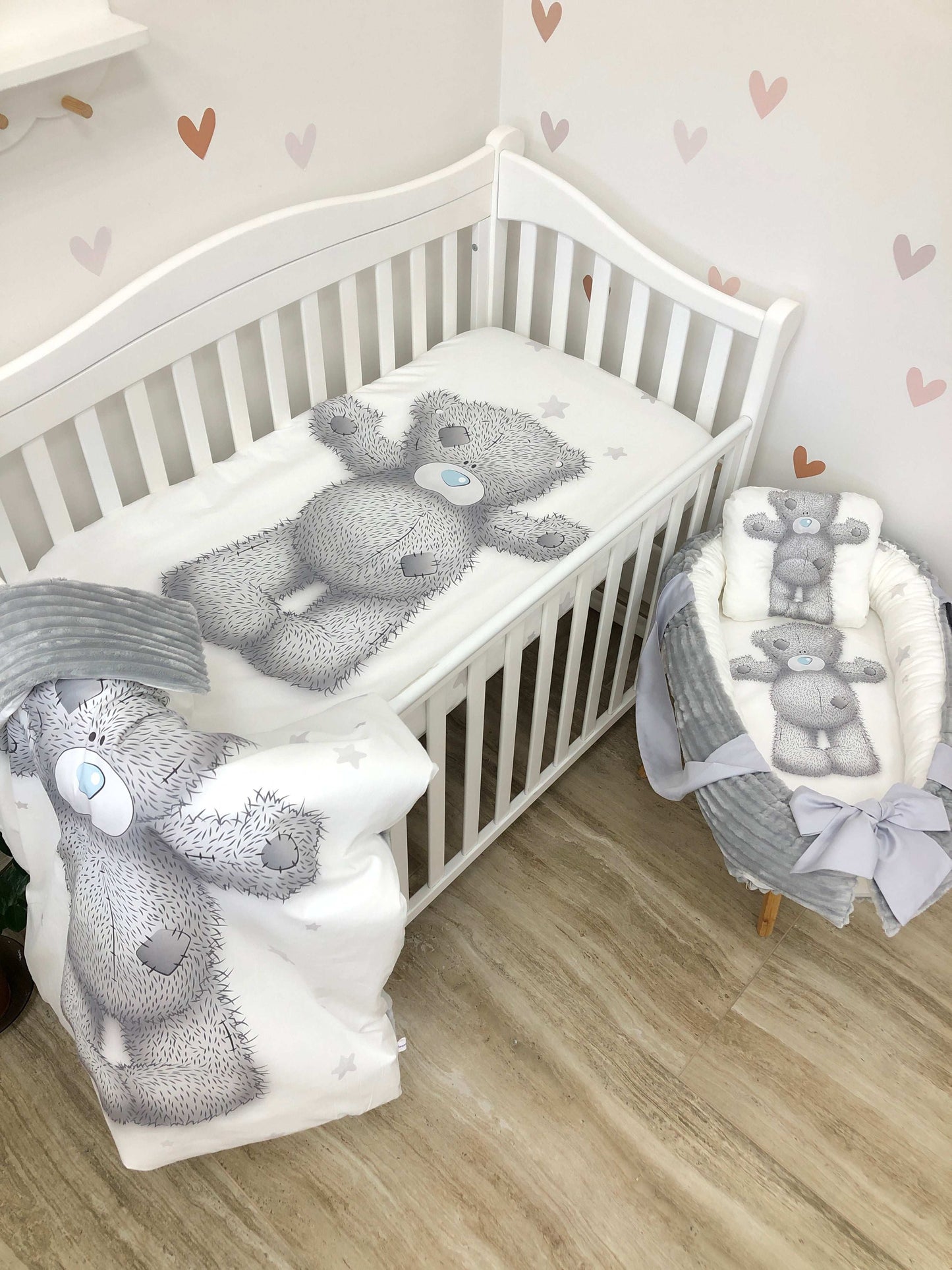 Crib set "Grey Teddy" - Baby Bedding Worlds