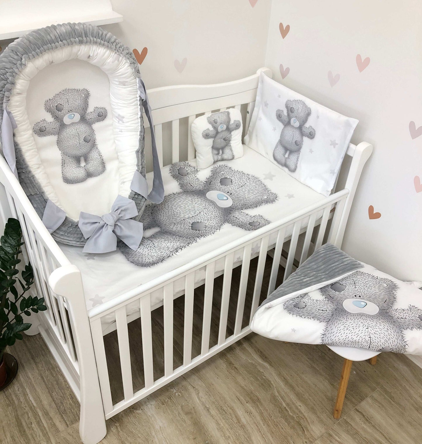 Crib set "Grey Teddy" - Baby Bedding Worlds