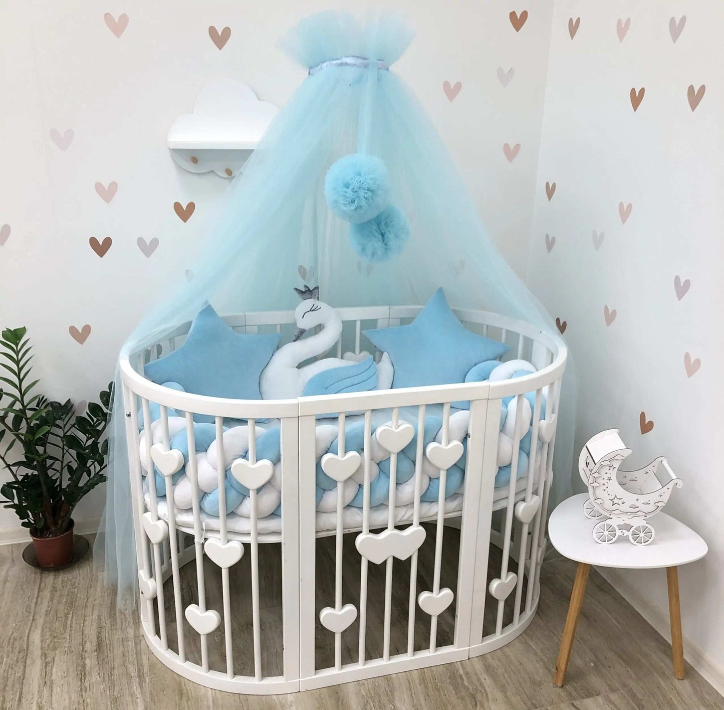Crib Bedding set "Blue star and swan" - Baby Bedding Worlds