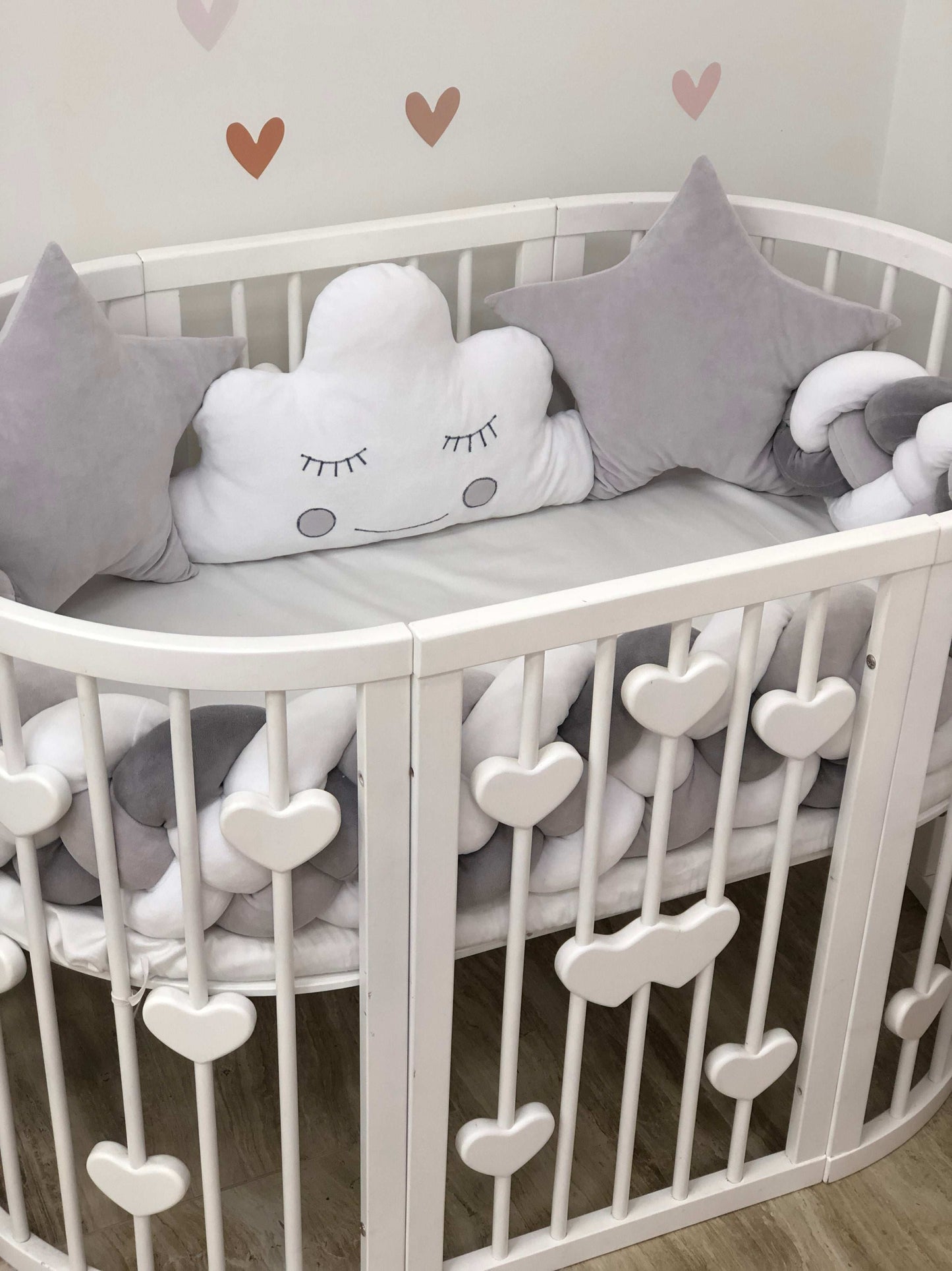 Gray Braided Crib Bedding Set – "Stars & Cloud" ☁️⭐