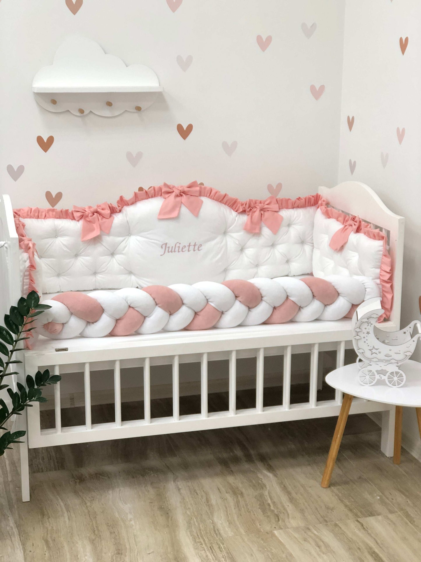 Royal Luxury Personalized Crib Bumpers "Love Peach Pink"