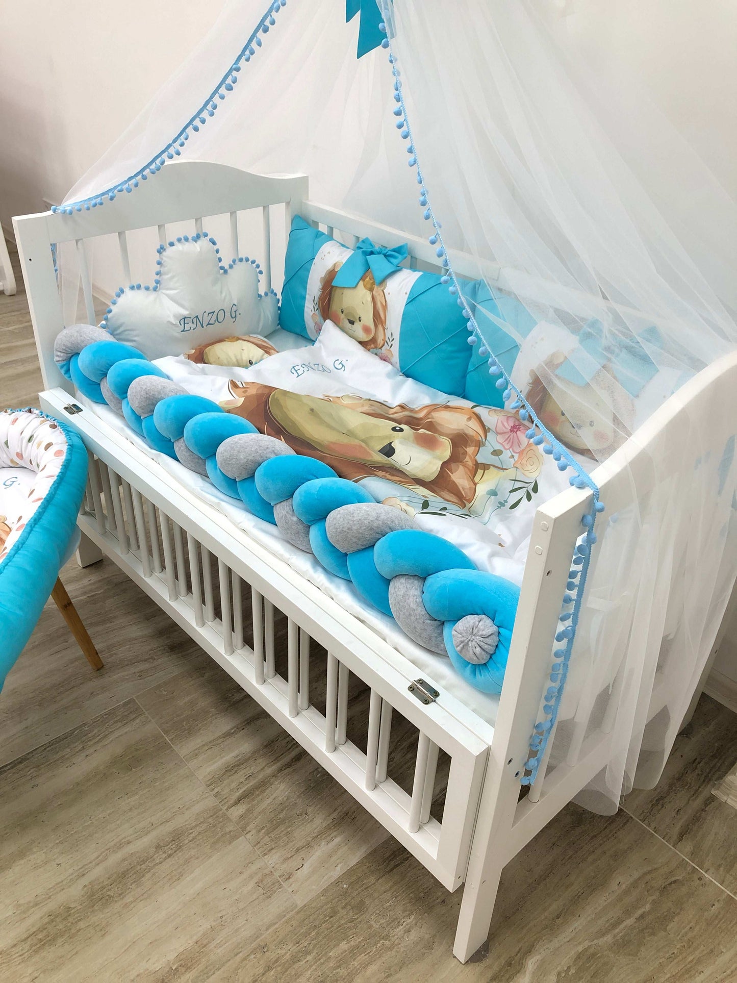 Crib set “Azure lion” - Baby Bedding Worlds