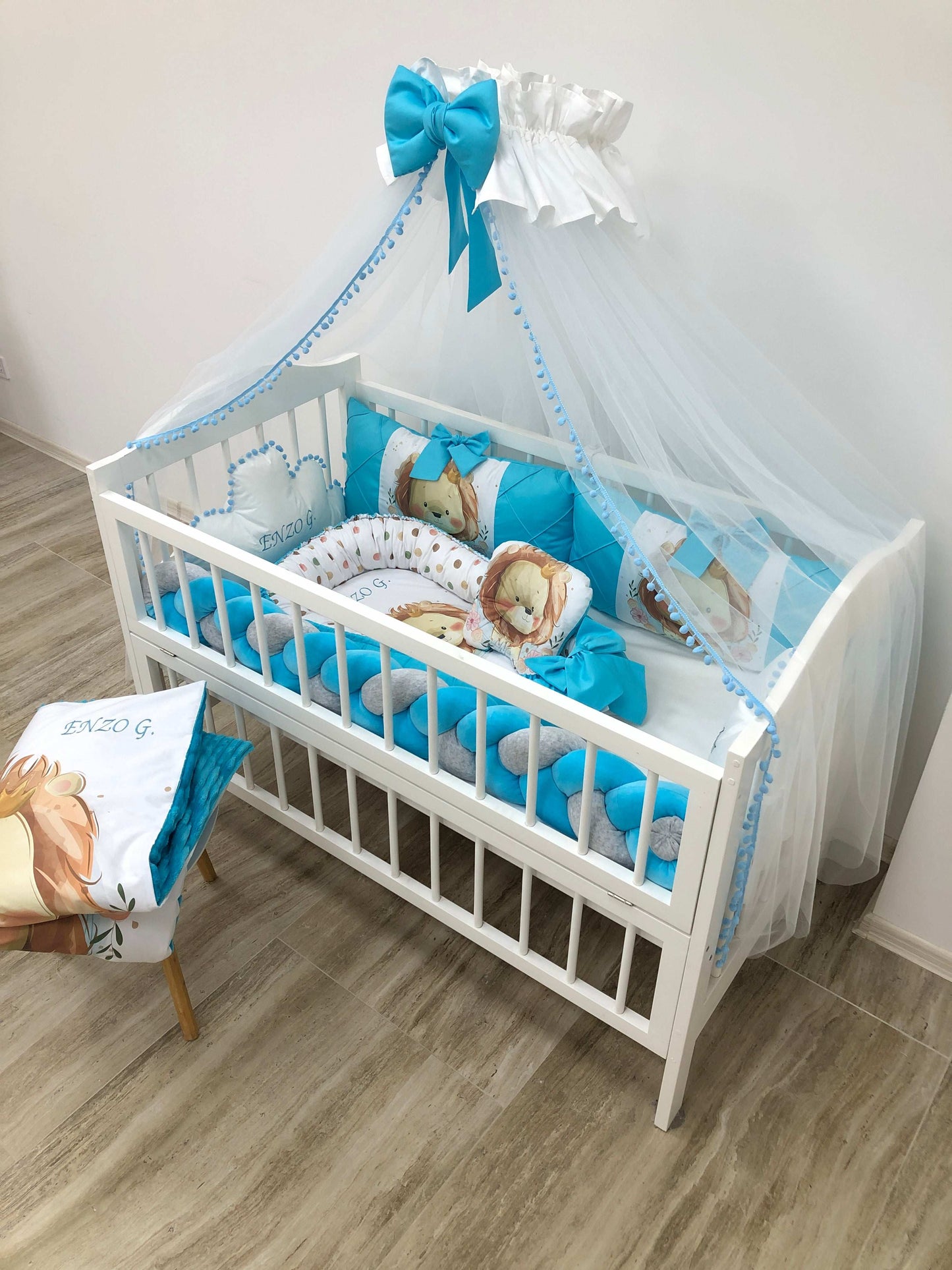 Crib set “Azure lion” - Baby Bedding Worlds