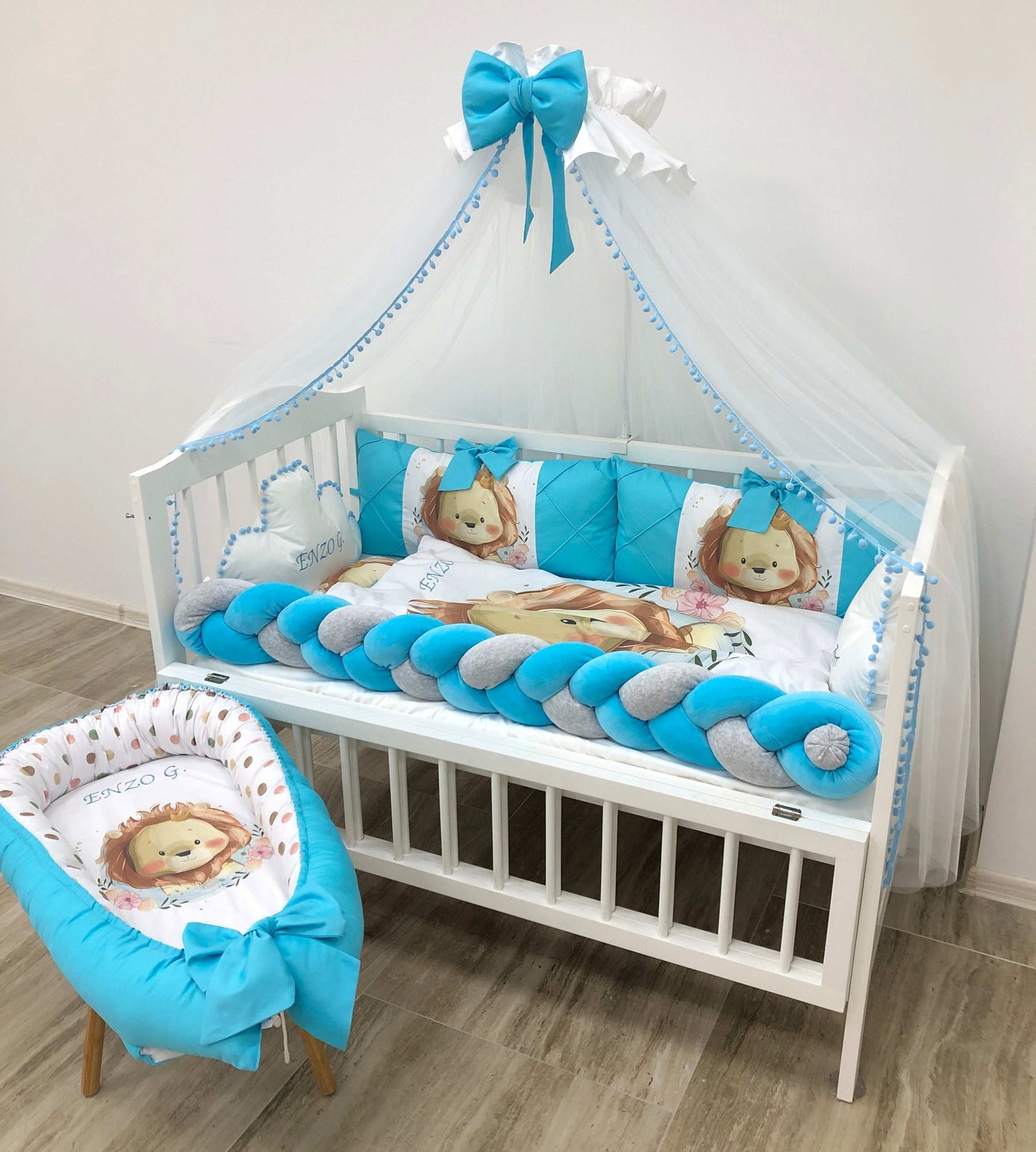 Crib set “Azure lion” - Baby Bedding Worlds