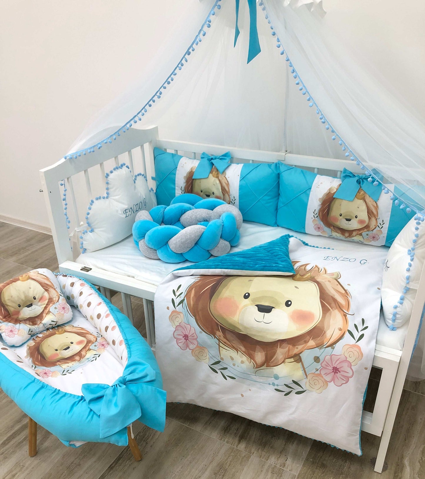 Crib set “Azure lion” - Baby Bedding Worlds