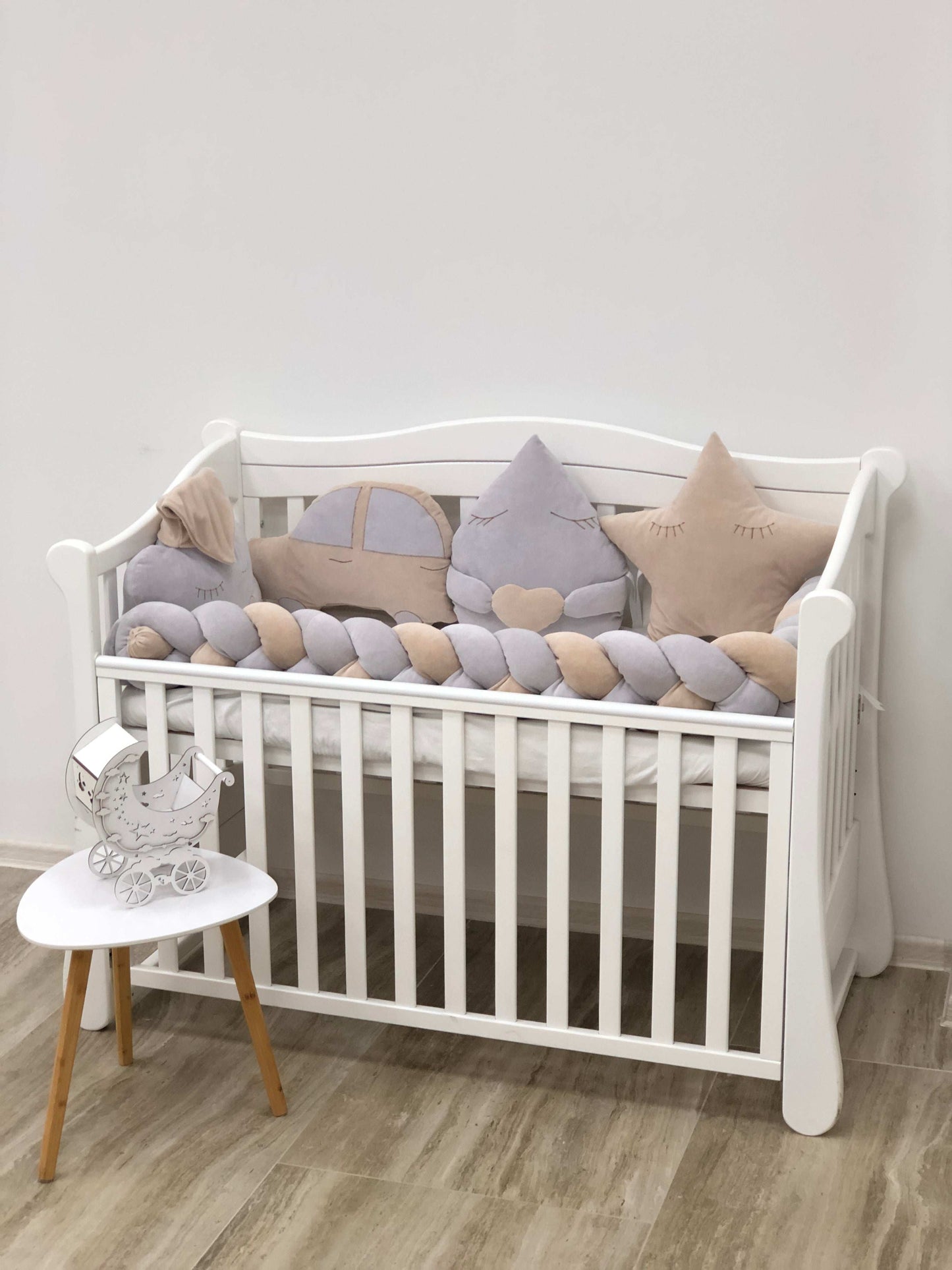 Crib set "Brown car and grey cloud" - Baby Bedding Worlds