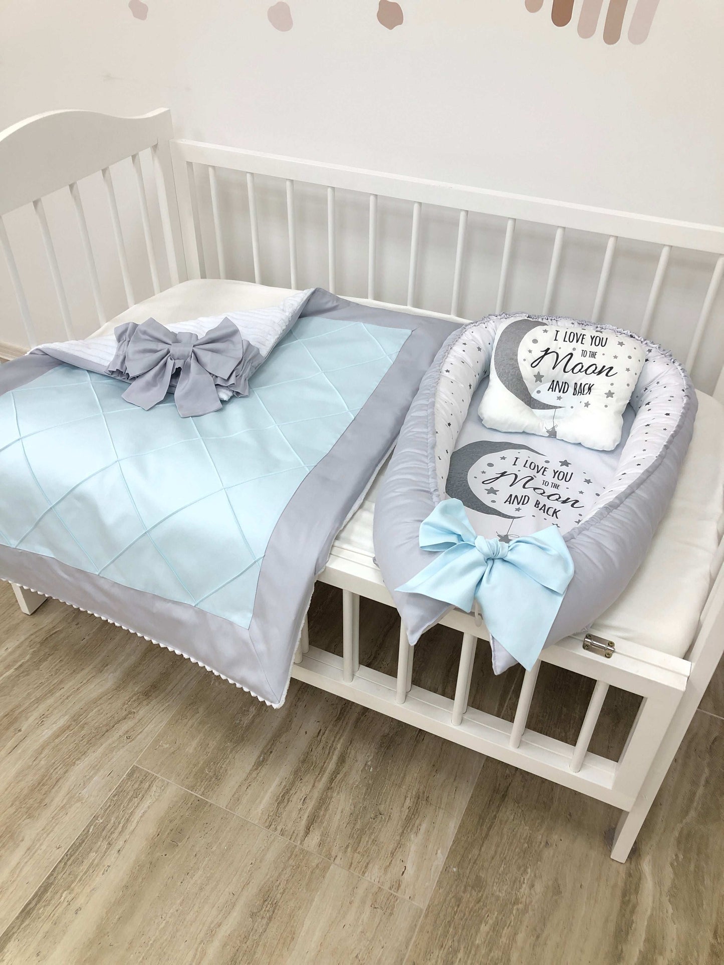 Baby nest and Blanket "Grey Moon" - Baby Bedding Worlds