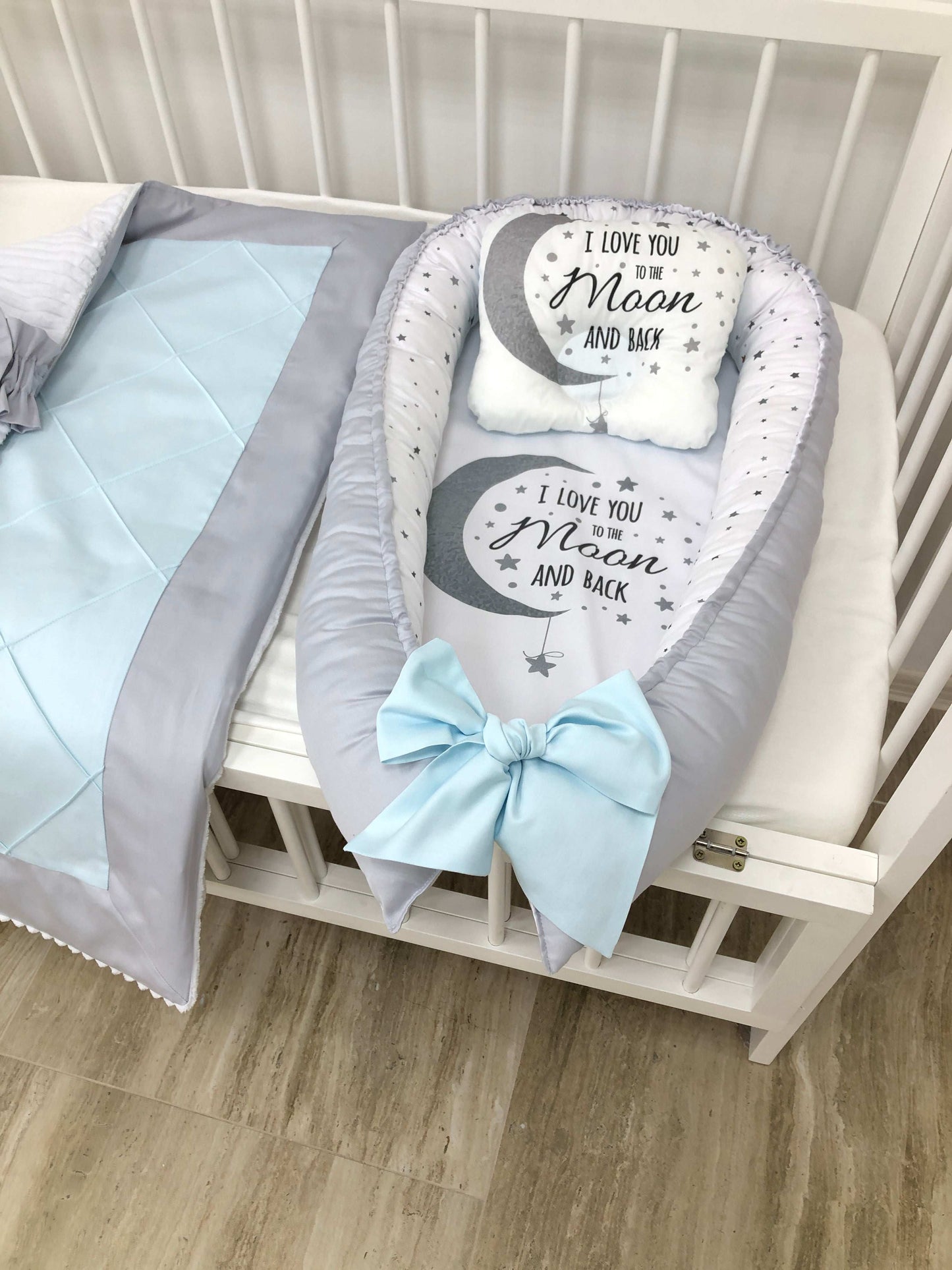 Baby nest and Blanket "Grey Moon" - Baby Bedding Worlds