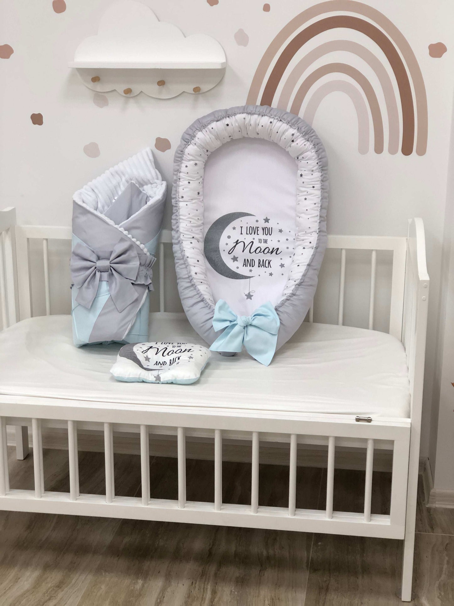 Baby nest and Blanket "Grey Moon" - Baby Bedding Worlds