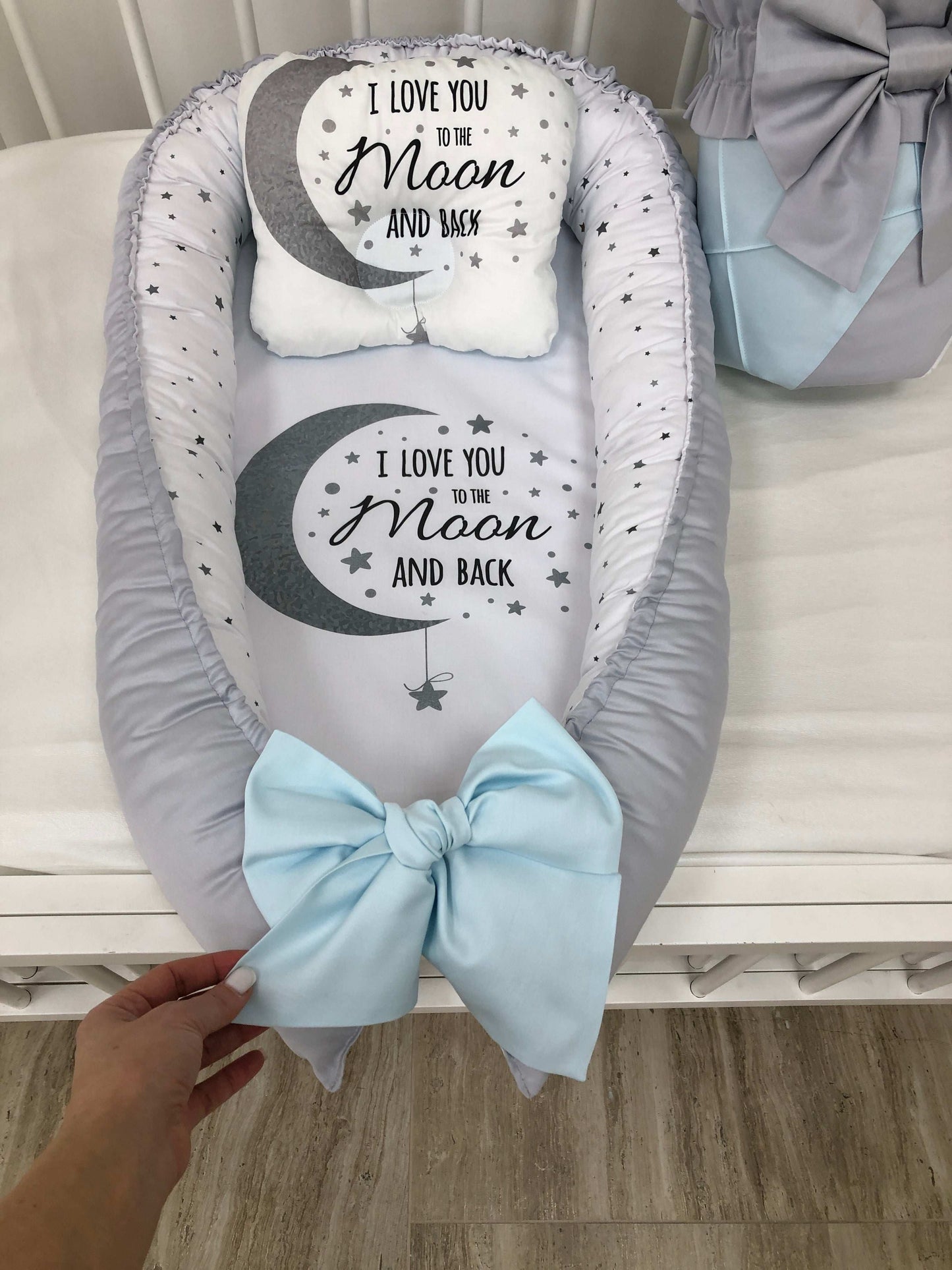 Baby nest and Blanket "Grey Moon" - Baby Bedding Worlds