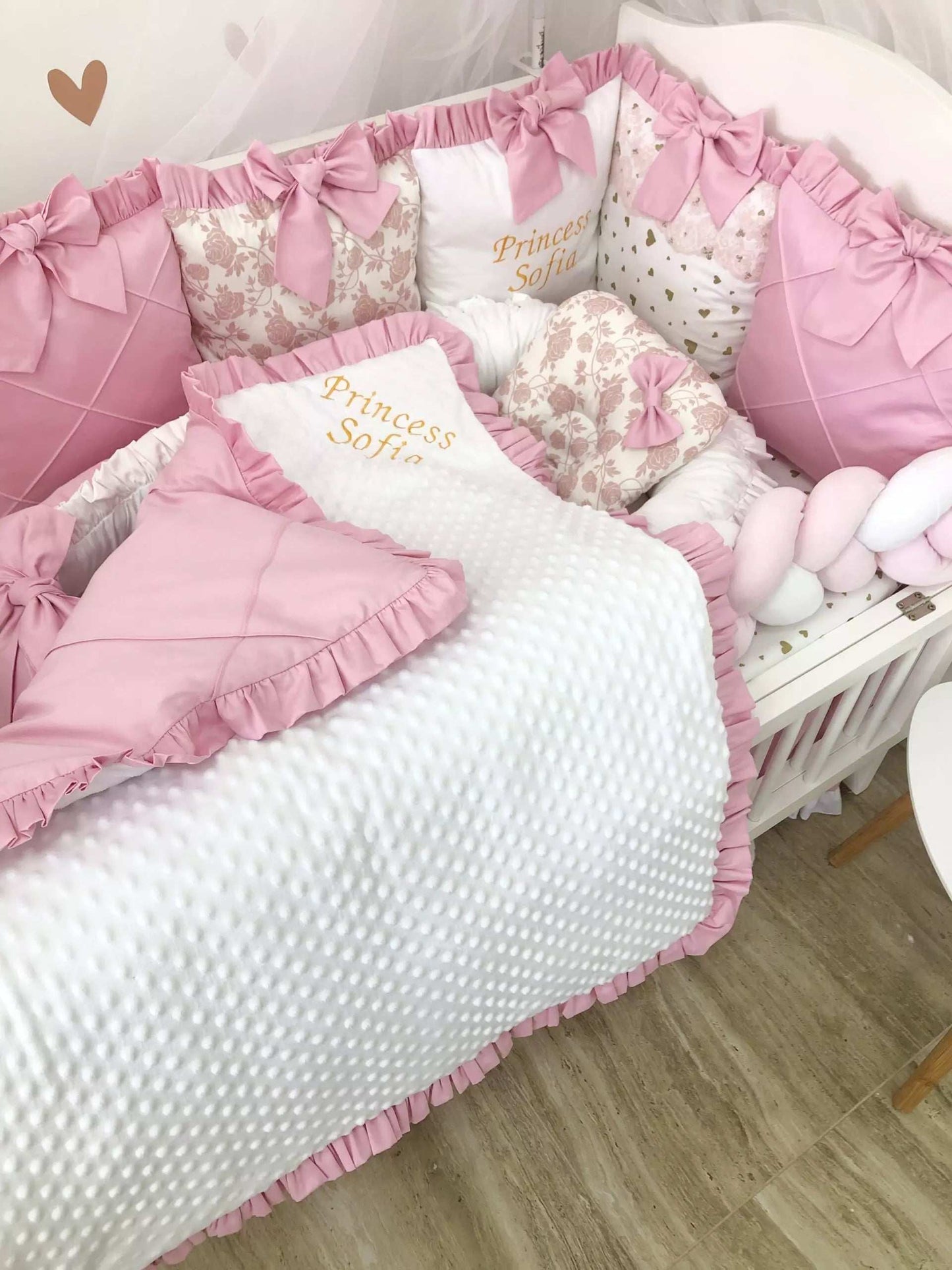 Crib Set “Little Princess” color baby pink - Baby Bedding Worlds