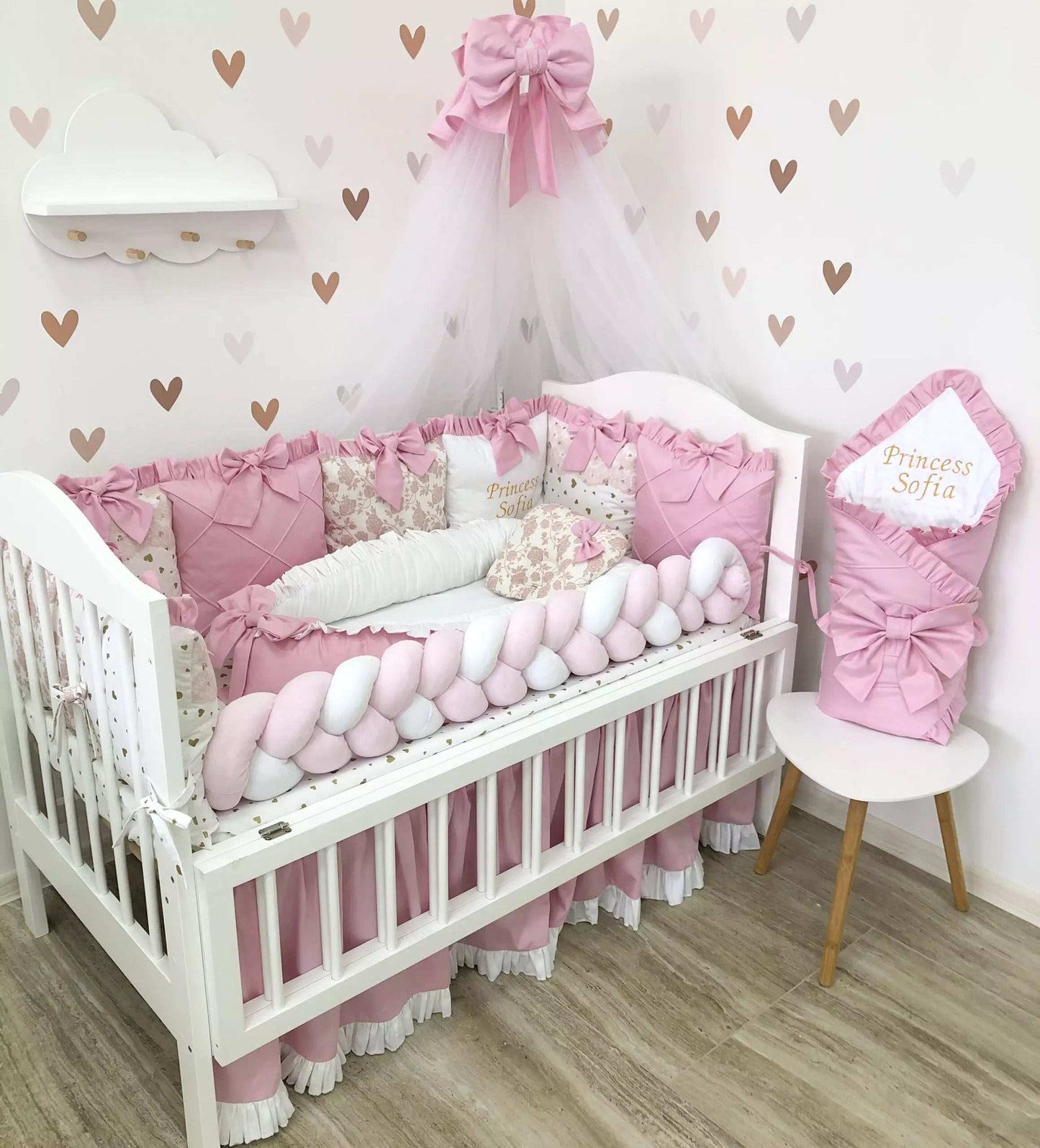 Crib Set “Little Princess” color baby pink - Baby Bedding Worlds