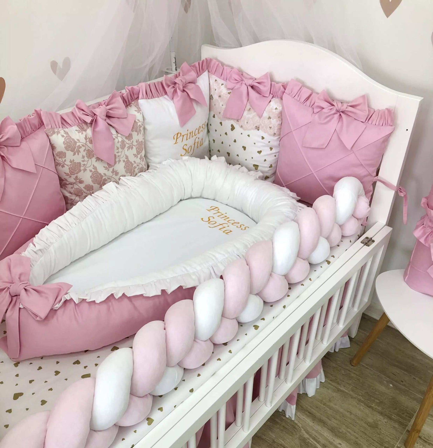 Crib Set “Little Princess” color baby pink - Baby Bedding Worlds