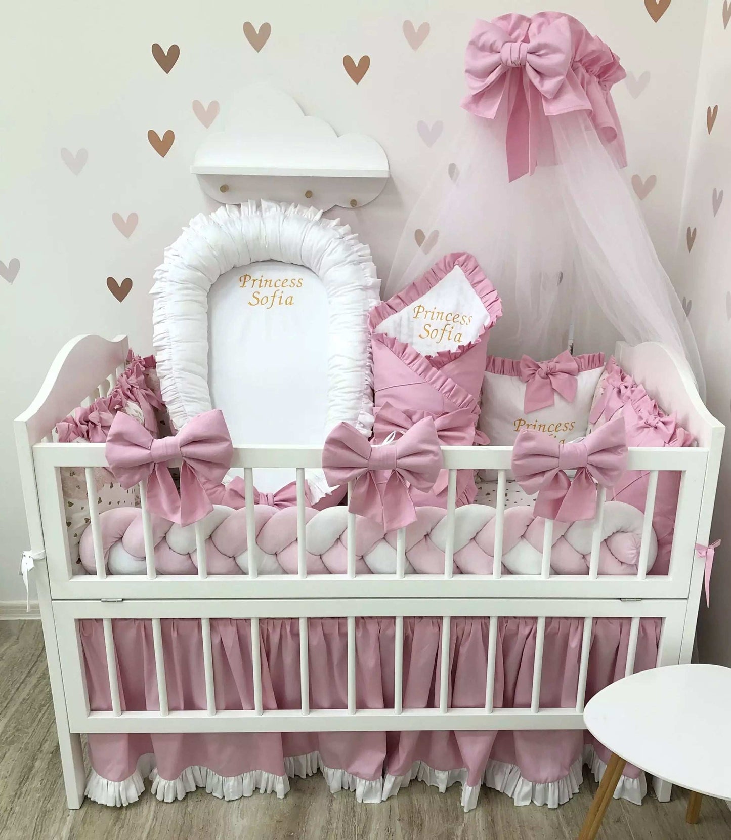 Crib Set “Little Princess” color baby pink - Baby Bedding Worlds