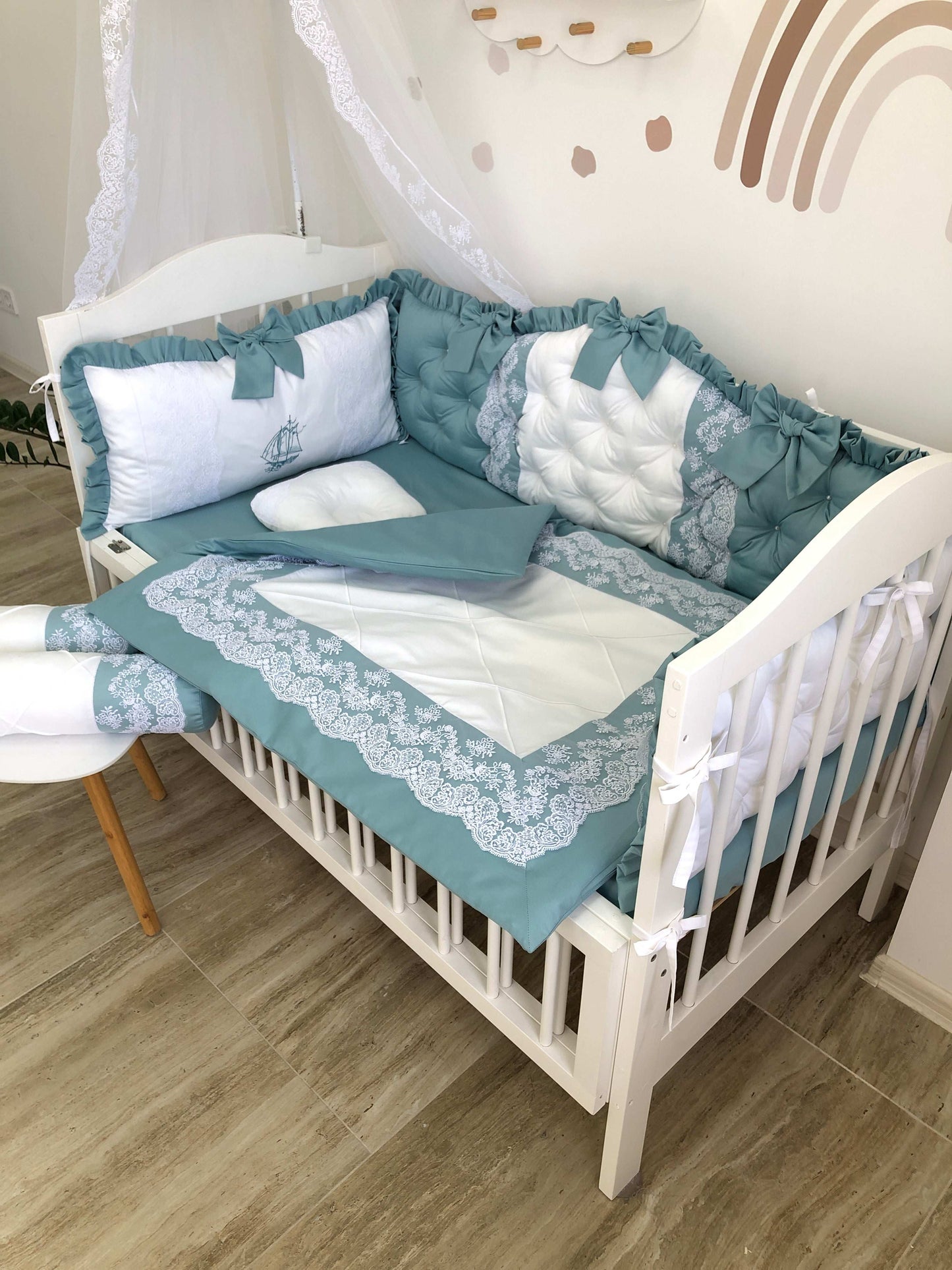 Crib Bumper Set "Sage royal" - Baby Bedding Worlds